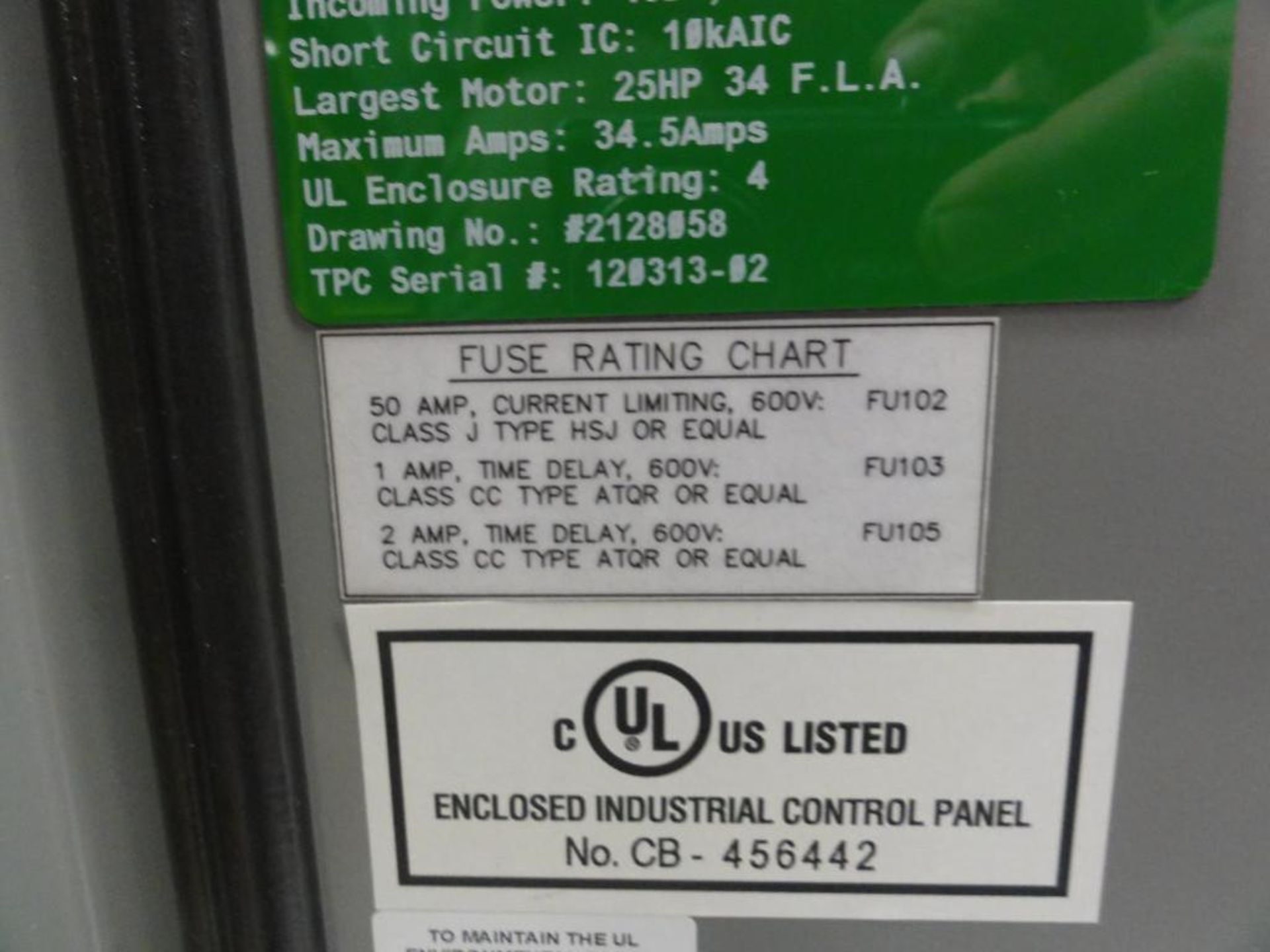 Never Installed TCP 25HP ABB VFD Enclosure Serial Number 120313-02 Includes Cooling Fans, Breakers, - Image 10 of 10