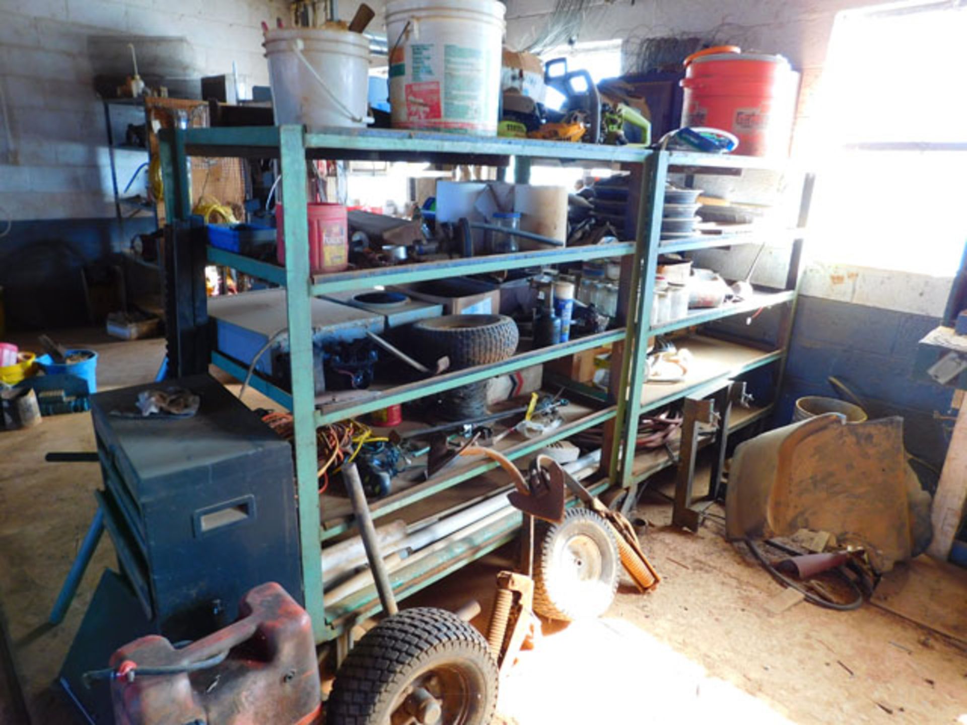 Remaining content of shop barn to include: spare parts, shop tools, shelving, bolt bins, hand tools, - Image 2 of 4