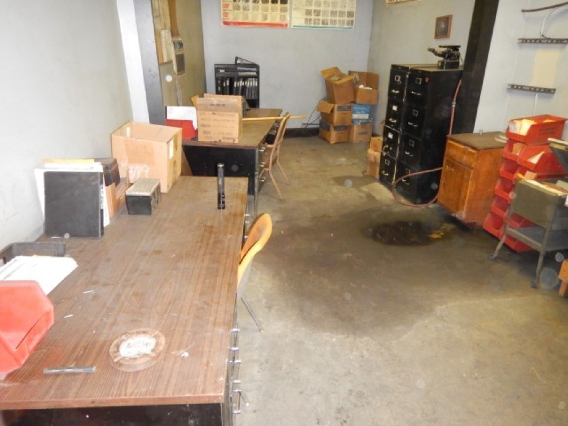 Lab office & contents, refrigerator, desks, chair, filing cabinets, etc