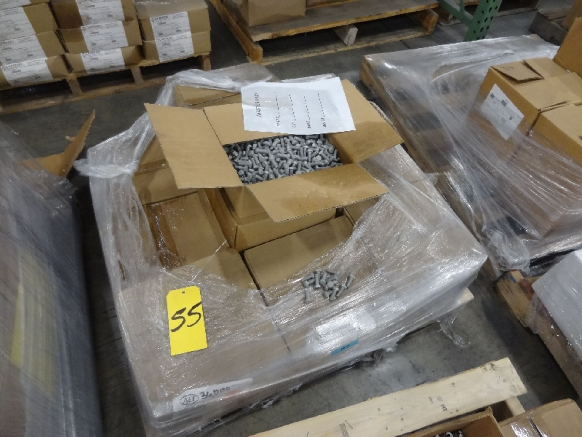 Pallet of new boxes of 3/8-16 x 1'' HHCS Bolts (Carrdan Corporation)