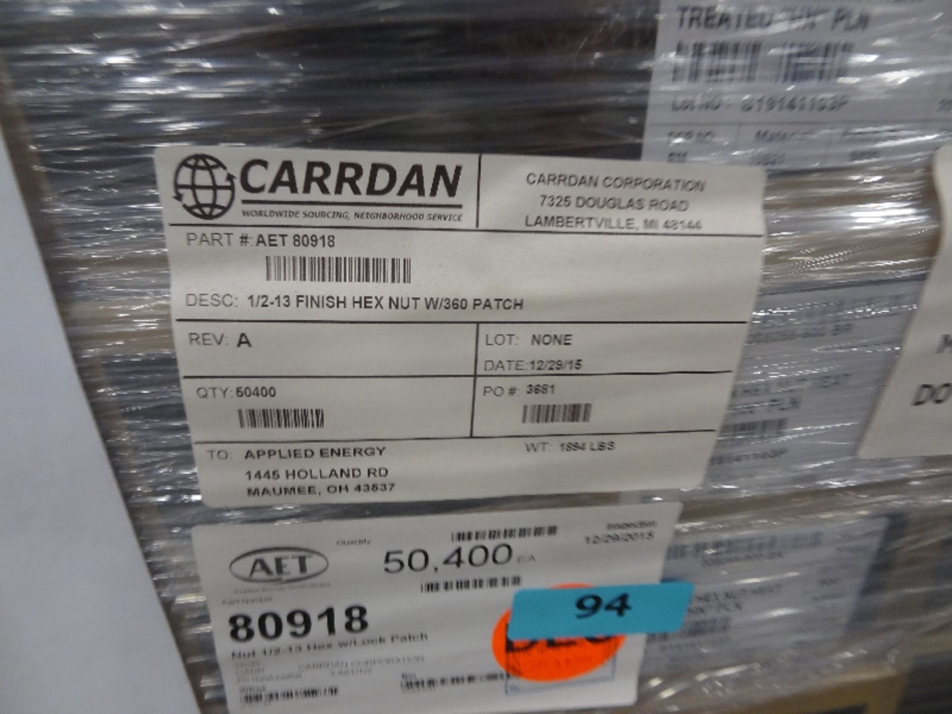 Pallet of New Boxes of 1/2''-13 Finish Hex Nut w/360 Patch (Approximately 1,894 lbs) - Image 2 of 2