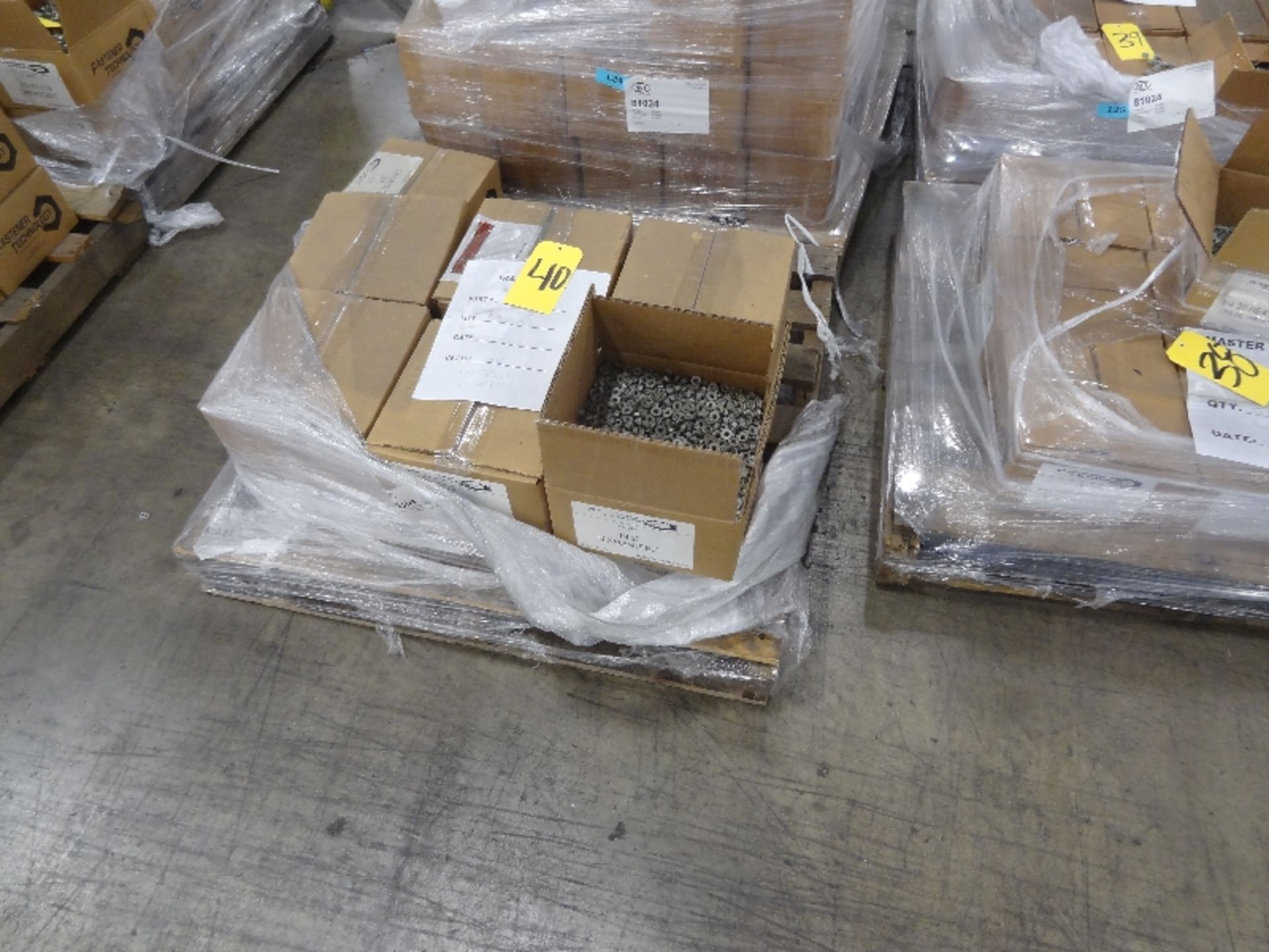 Pallet of New Boxes of 1/4''-20 Hex Flange Nuts