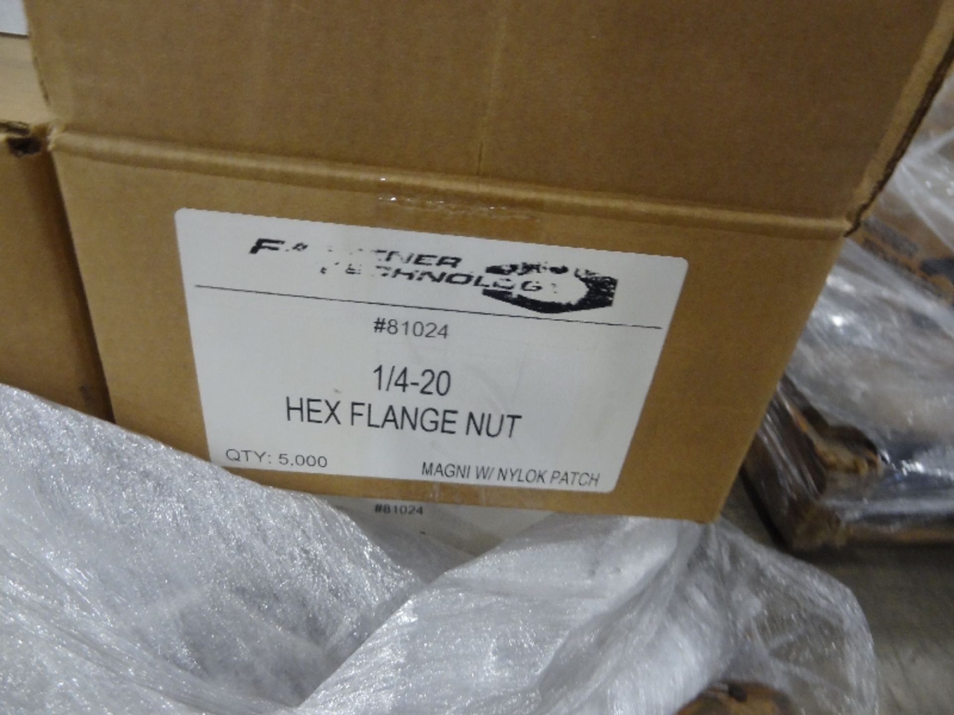 Pallet of New Boxes of 1/4''-20 Hex Flange Nuts - Image 2 of 3