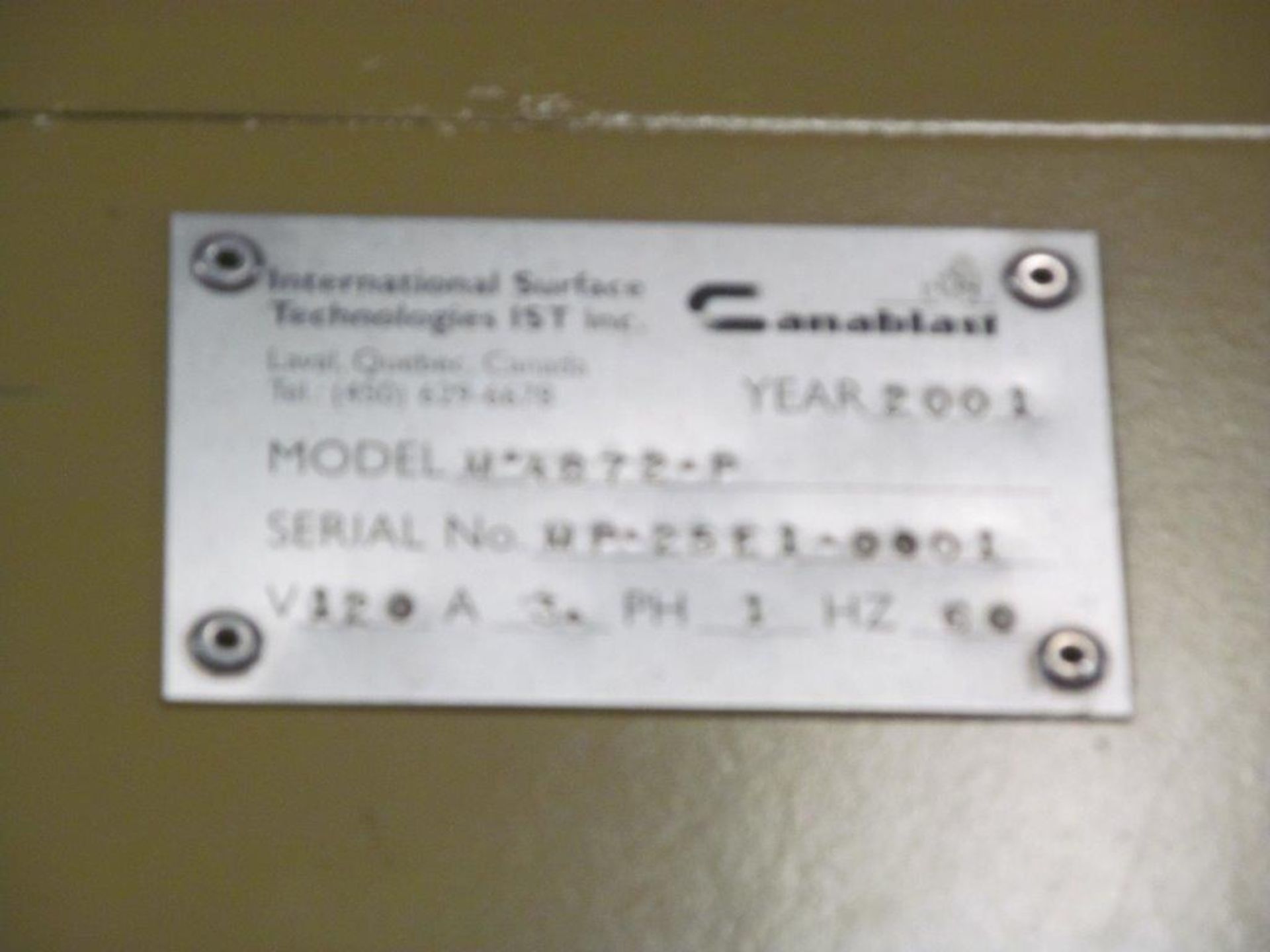 CANABLAST SAND BLAST CABINET MODEL M-4872-P, S/N: MP-25E1-0001, ELECTRICS: 120V / 1PH / 60C, C/W - Image 12 of 13