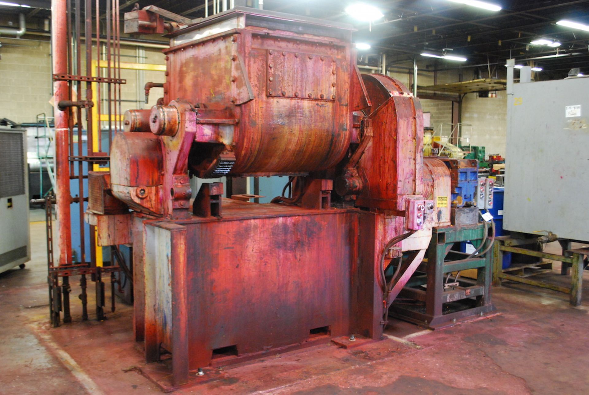 R.I. REYNOLDS 150-GAL. CARBON STEEL JACKETED SIGMA BLADE TANGENTIAL MIXER; W/60 HP (INCLUDES