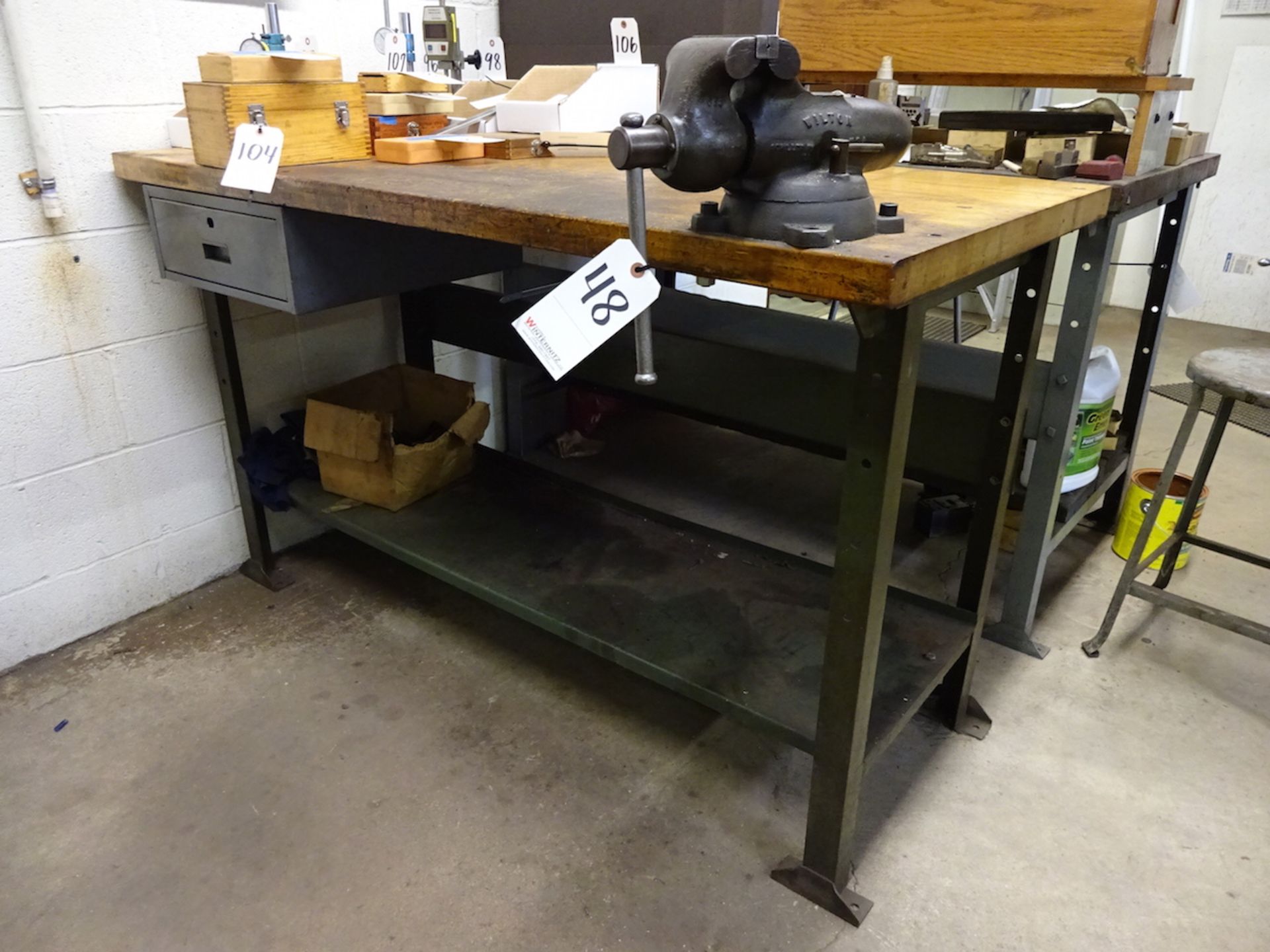 60" X 30" MAPLE TOP WORK BENCH; W/3-1/2" Bench Vise