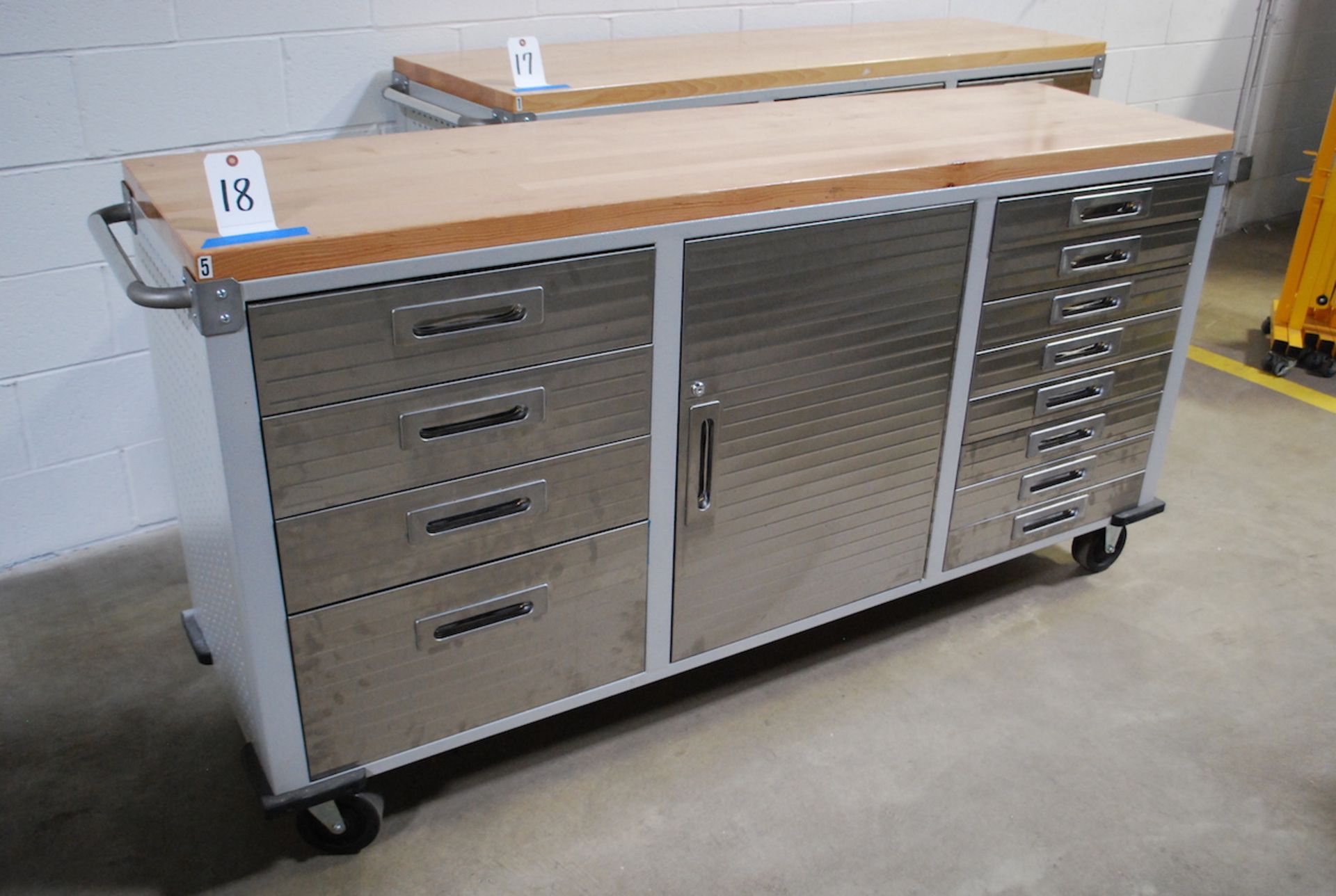 SEVILLE 72" X 19-3/4" MAPLE TOP HEAVY DUTY PORTABLE TOOL STORAGE CABINET; W/Left Side 4-Drawers;