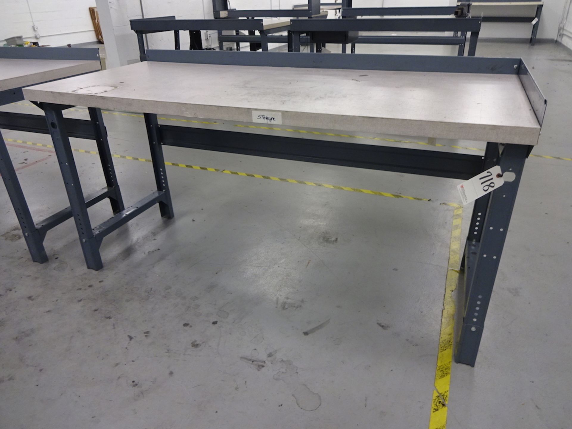 30: X 72" (APPROX.) STEEL WORK BENCH; Wood Top