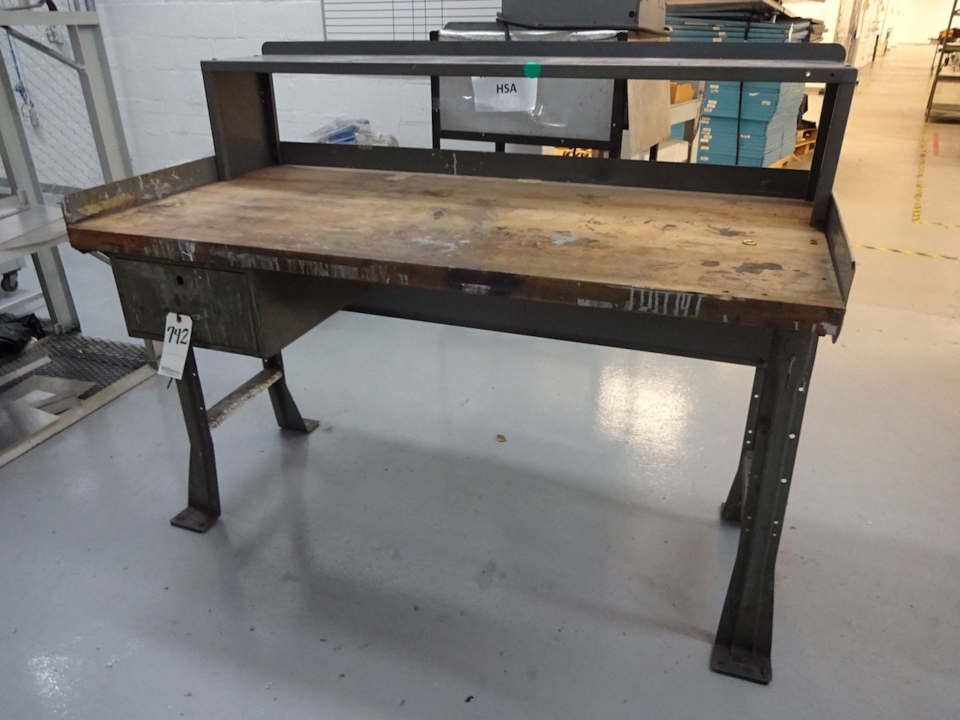 30" X 60" (APPROX.) STEEL WORK BENCH; Hardwood Top