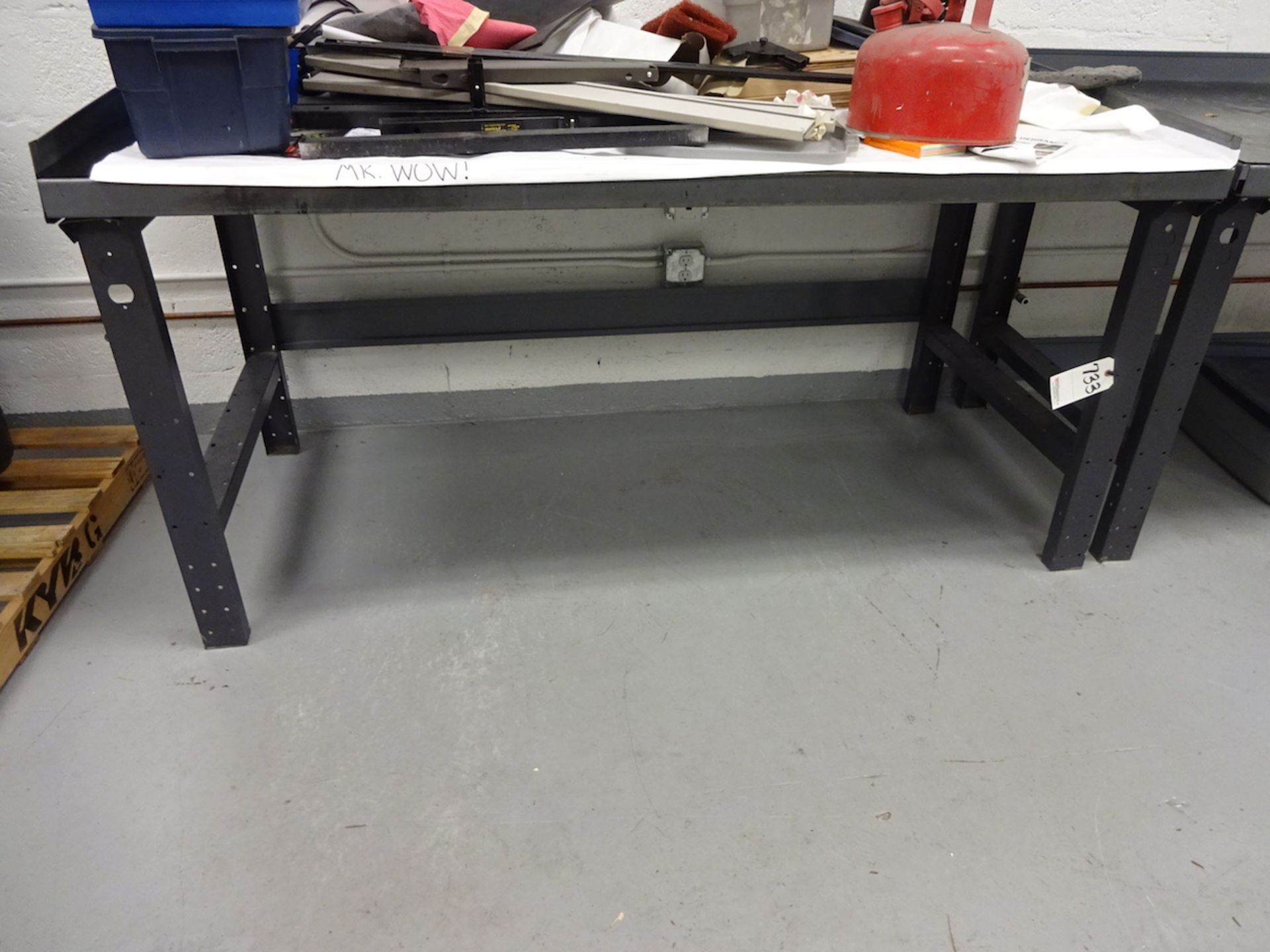 34" X 72" (APPROX.) STEEL WORK BENCH; Plastic Top Cover