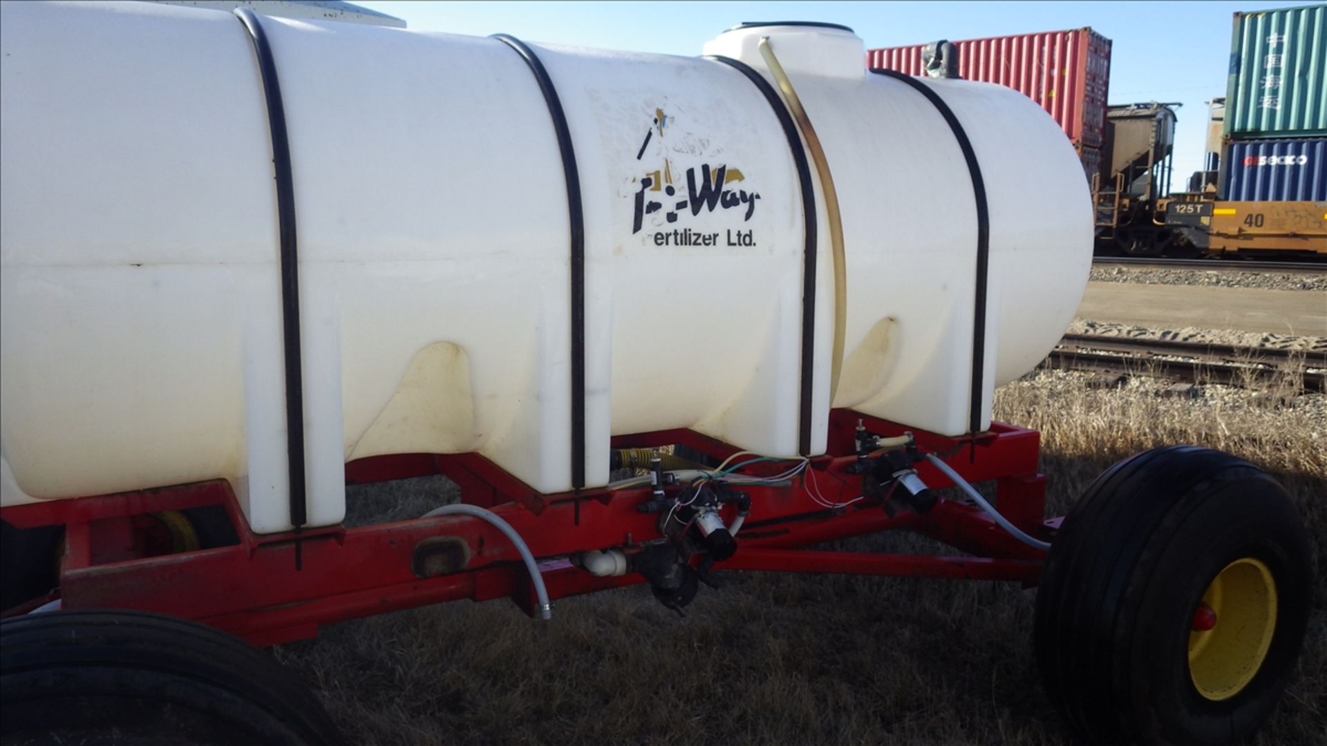 Liquid fertilizer cart with approx 1000 imp Gal tank 6.5 HP gas water pump, electric control valves, - Image 2 of 7