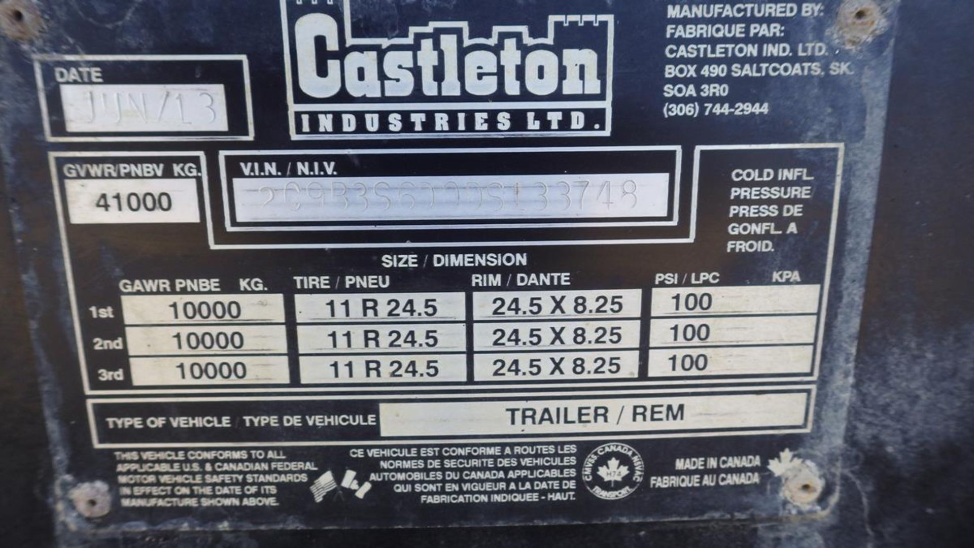 Castleton Ind. Super "B" trailers Front trailer 2013 Vin# 2C9B3S6D0DSL33748 tires 11R24.5 Rear - Image 3 of 11