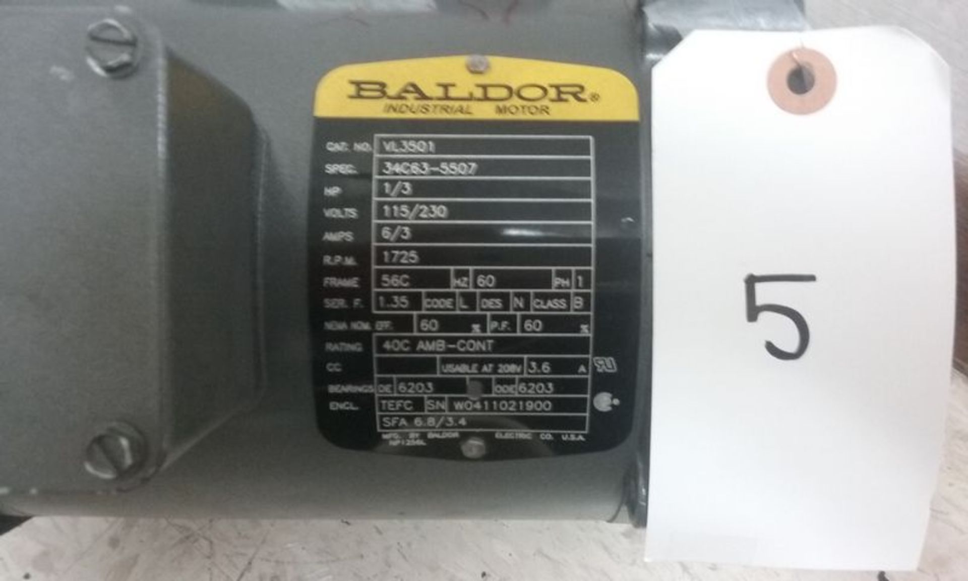 BALDOR MOTOR 1/3 HP, 1725 RPM (NEW) - Image 2 of 5