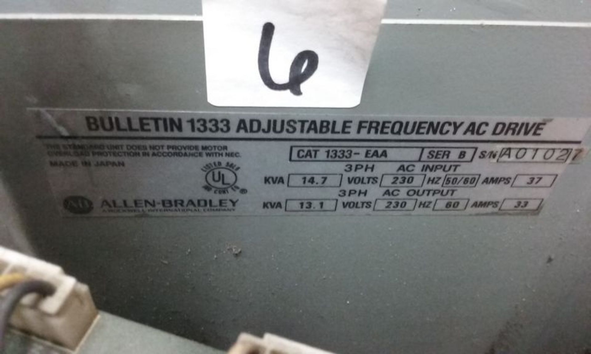 ALLEN BRADLEY ADJUSTABLE FREQUENCY AC DRIVE, 3 PHASE #1333 (QTY 3) - Image 5 of 6