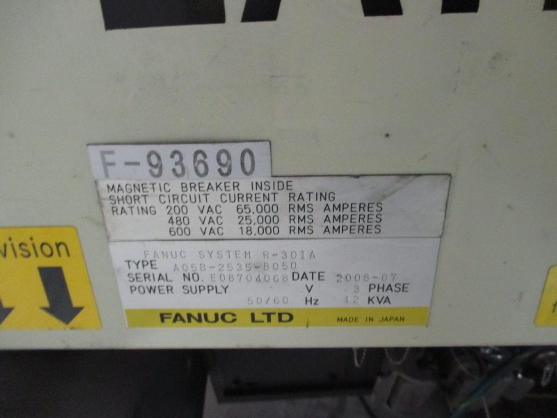FANUC ROBOT R-2000iB/210F R-30iA CONTROL WITH CABLES AND TEACH PENDANT, SN 93661, YEAR 2008 - Image 5 of 6