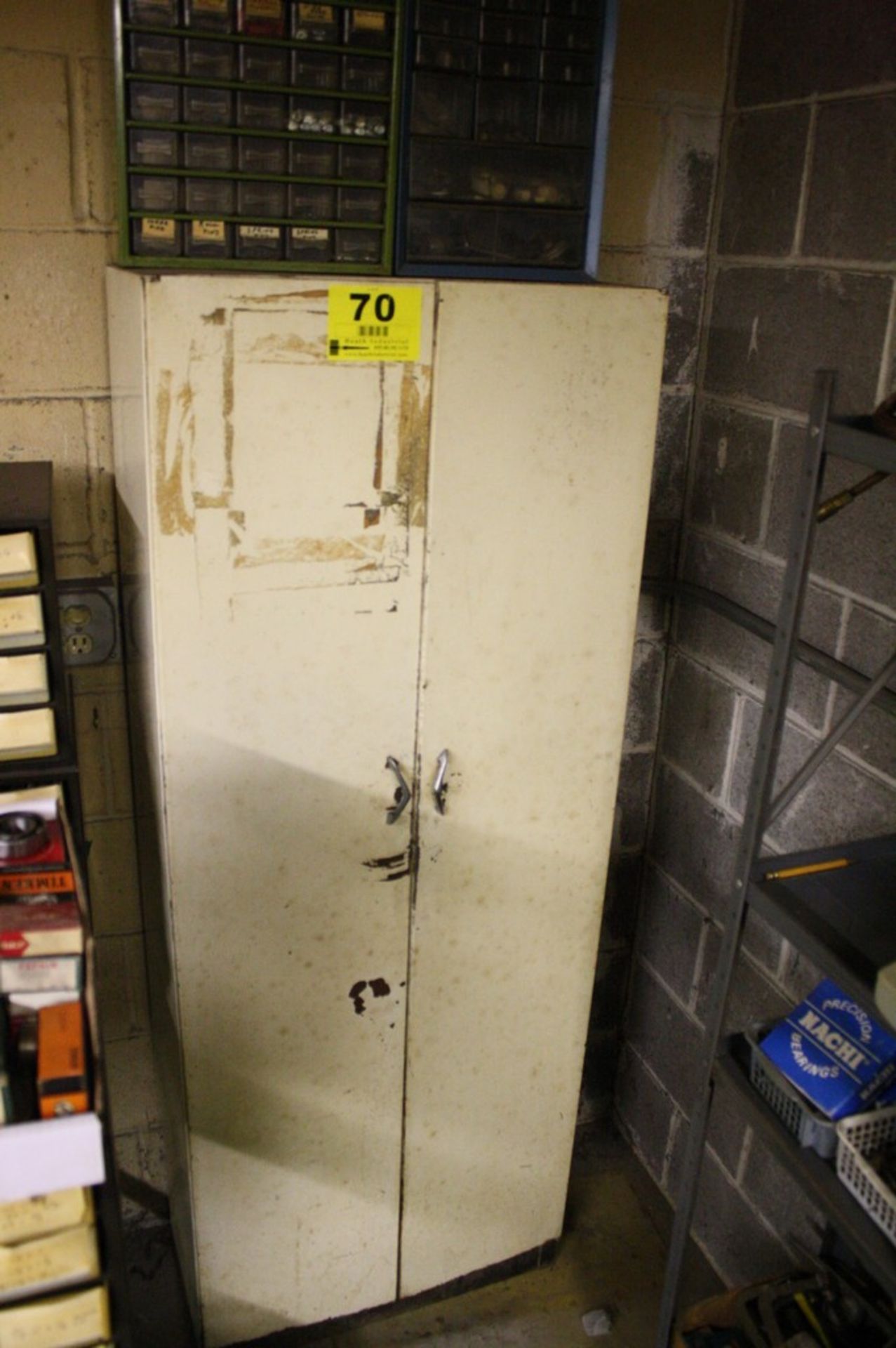 TWO DOOR STEEL STORAGE CABINET WITH CONTENTS