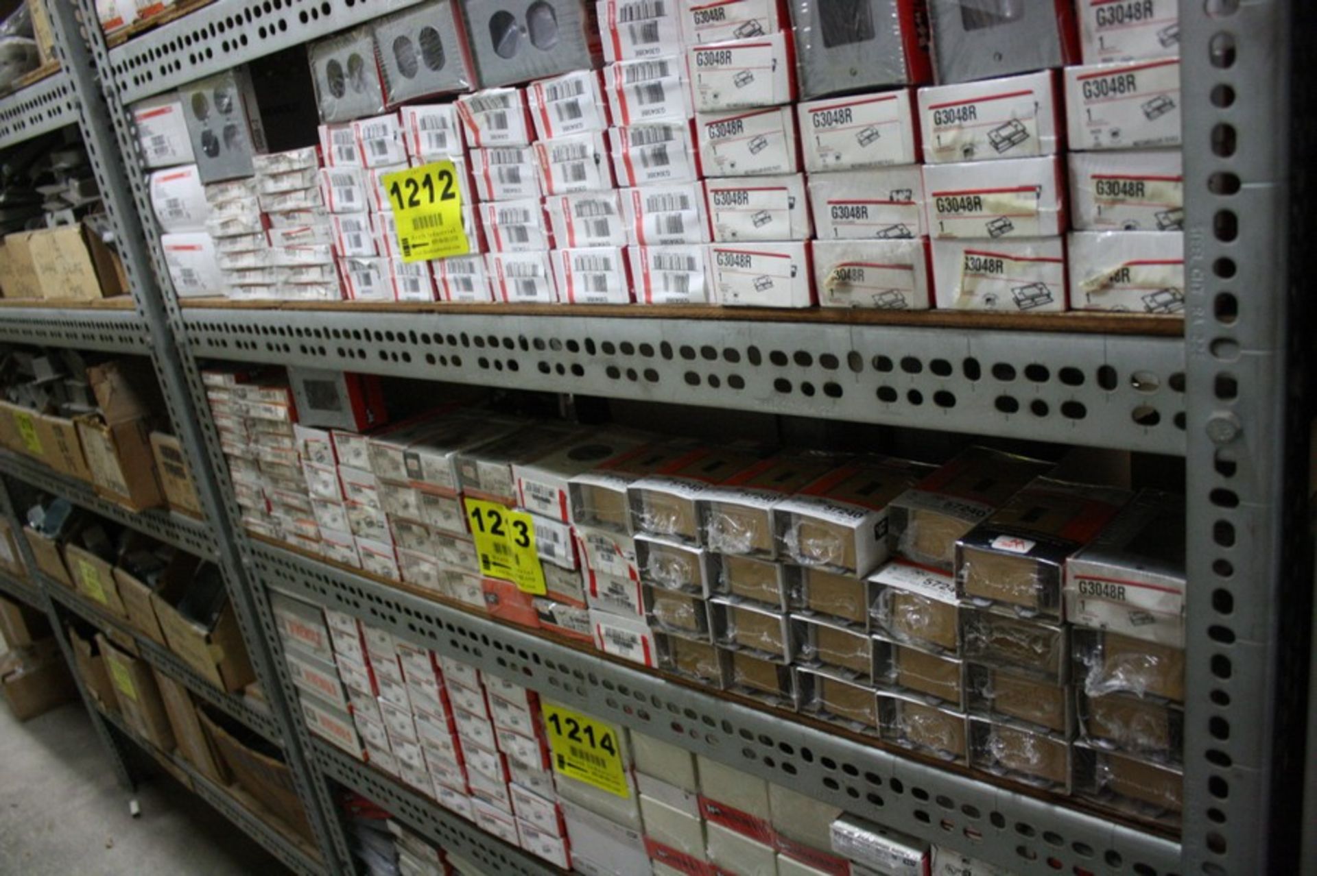 ASSORTED RECEPTACLE AND SWITCH BOXES ON SHELF