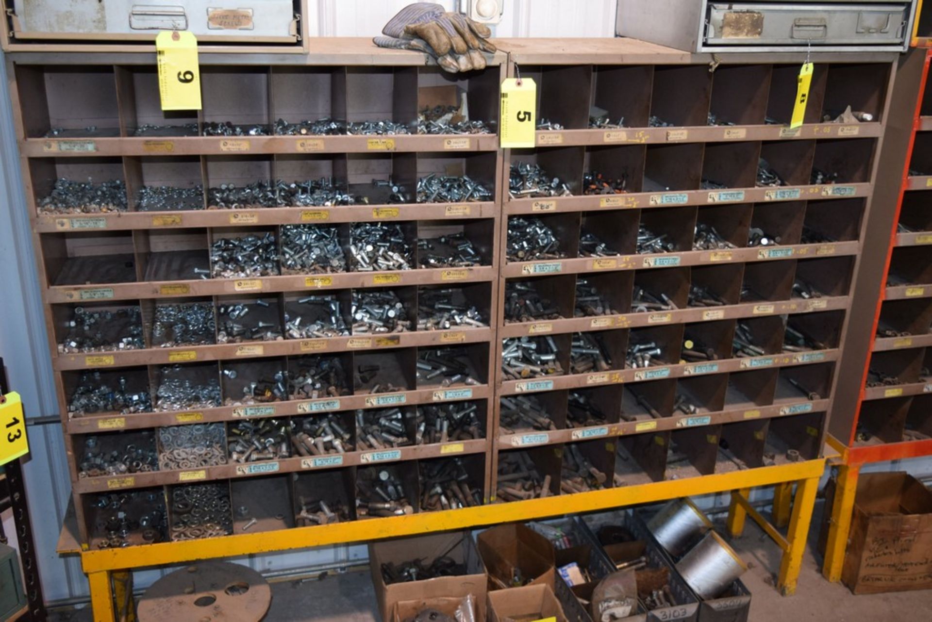 42 OPENING STEEL PARTS BIN CABINETS WITH CONTENTS (NUTS & BOLTS, 1/4" - 1/2")