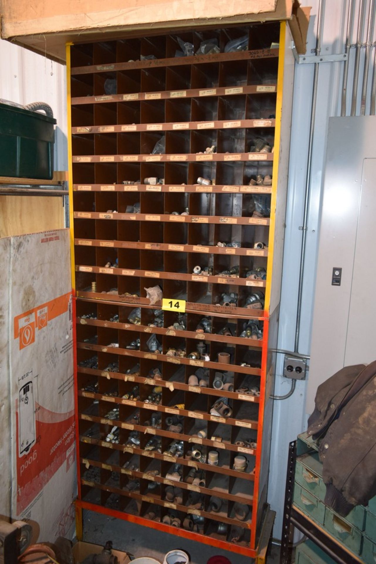 72 OPENING STEEL PARTS BIN CABINET WITH CONTENTS