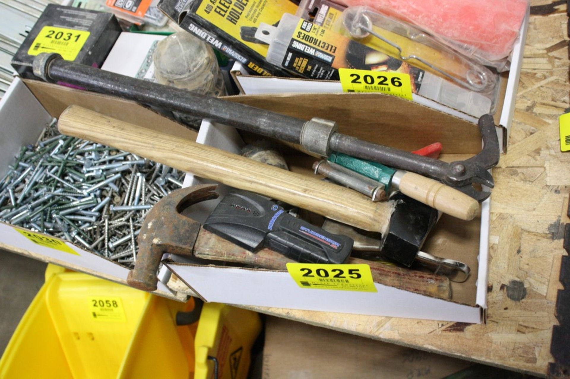 ASSORTED TOOLS: NAIL PULLER, SNIPS, HAMMERS, ETC.