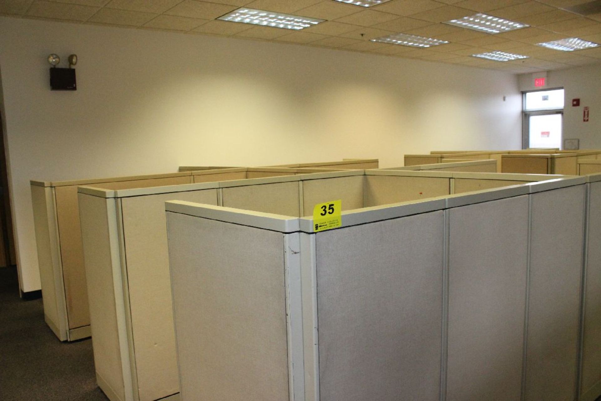 CUBICLE SECTIONS WITH FILE CABINTS AND L-SHAPED WORK AREA WITH ADJUSTABLE KEYBOARD STAND-APPROX.