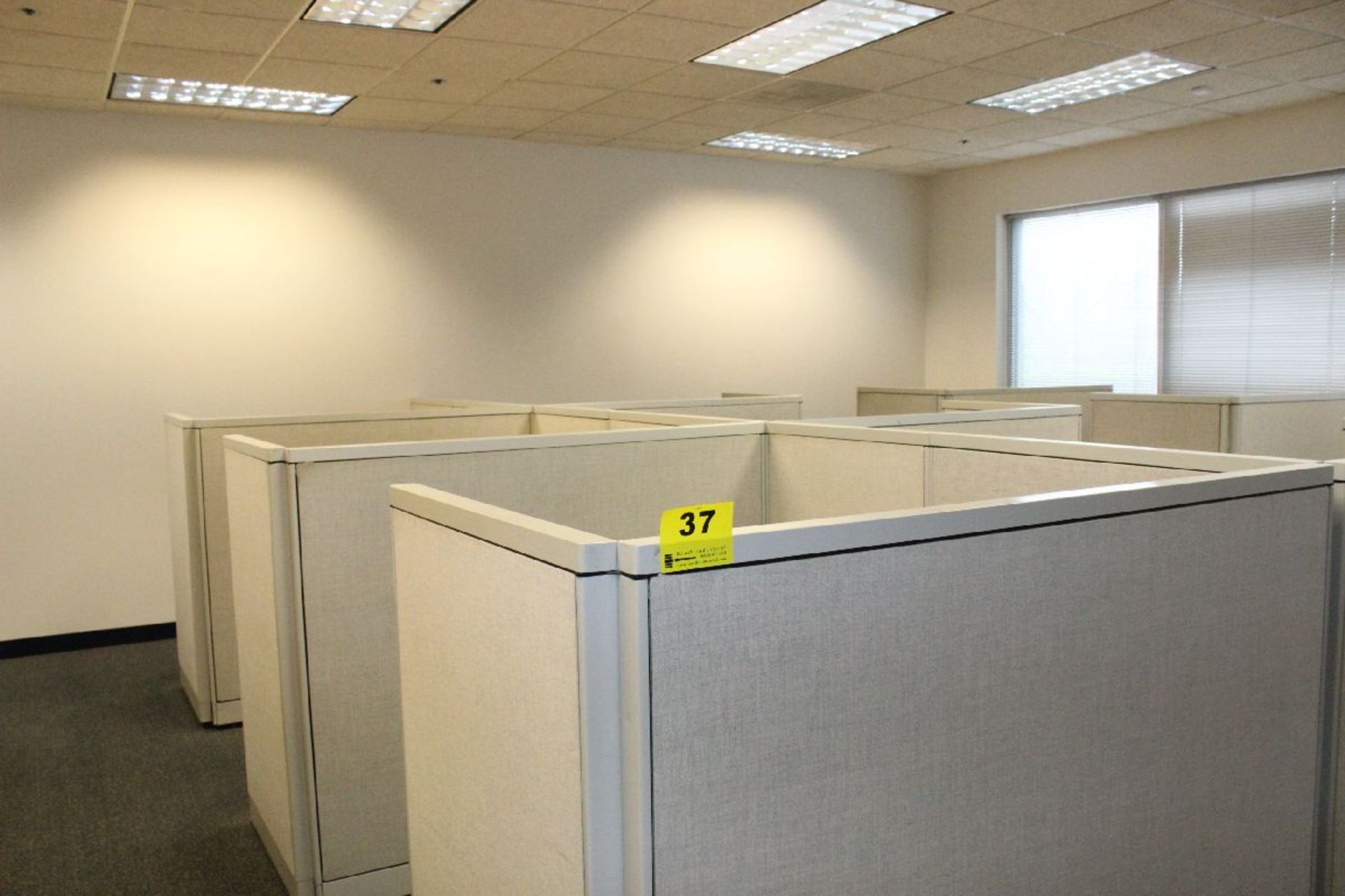 CUBICLE SECTIONS WITH FILE CABINTS AND L-SHAPED WORK AREA WITH ADJUSTABLE KEYBOARD STAND-APPROX.