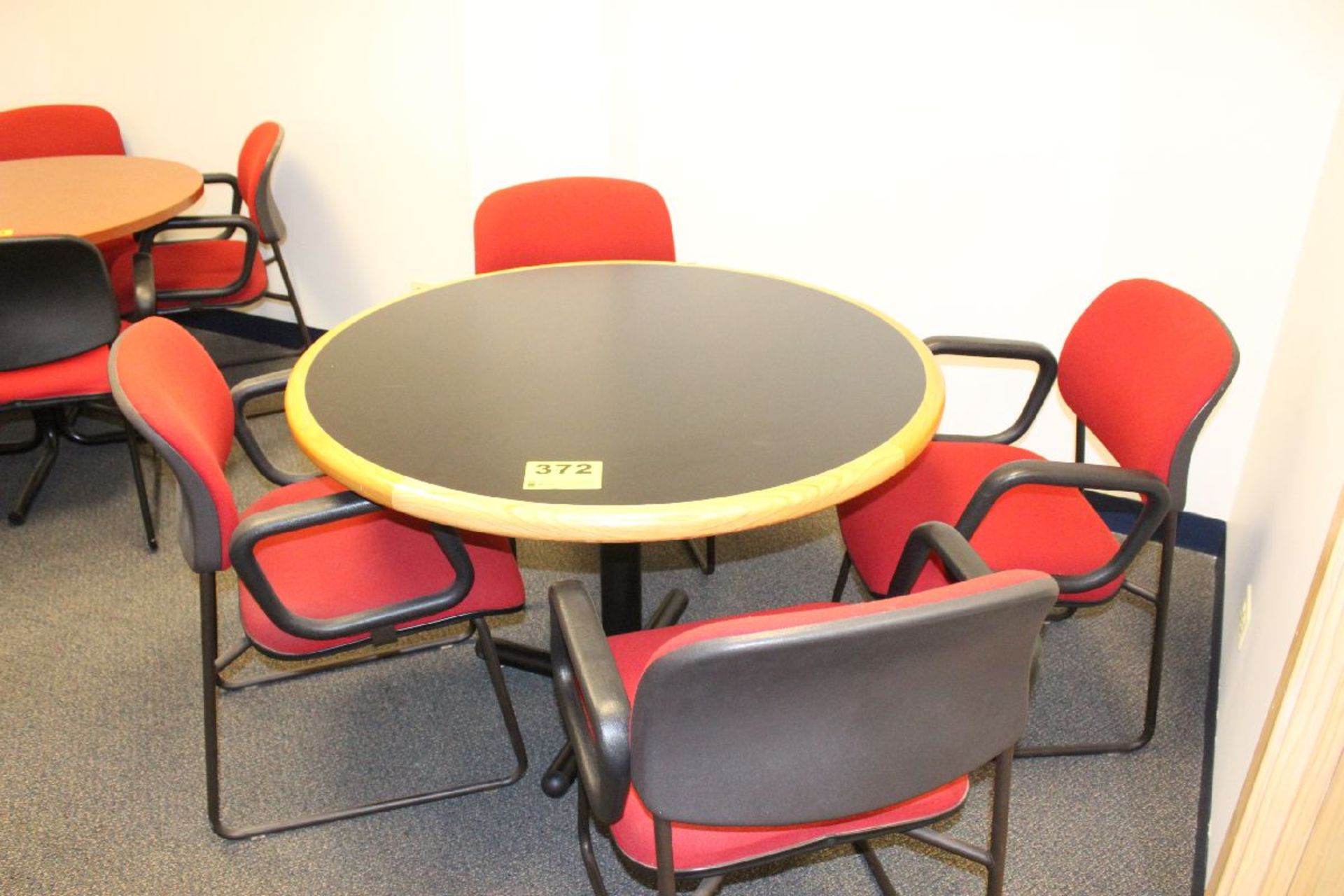 42" ROUND MEETING TABLE WITH (4) CLOTH ARM CHAIRS