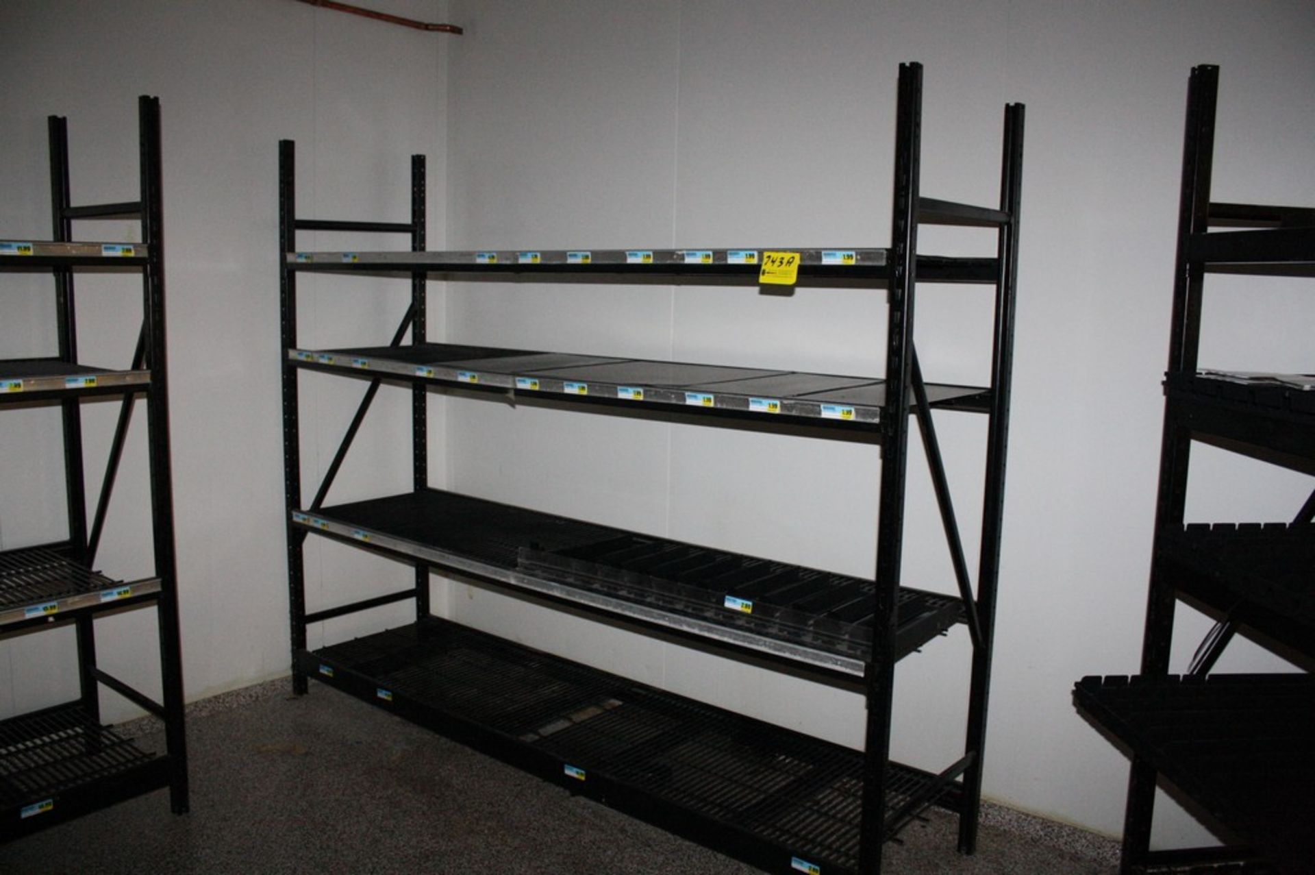 SECTION HEAVY DUTY ADJUSTABLE STEEL SHELVING: (2) 7' X 26'' UPRIGHTS, (8) 8' CROSSMEMBERS, AND