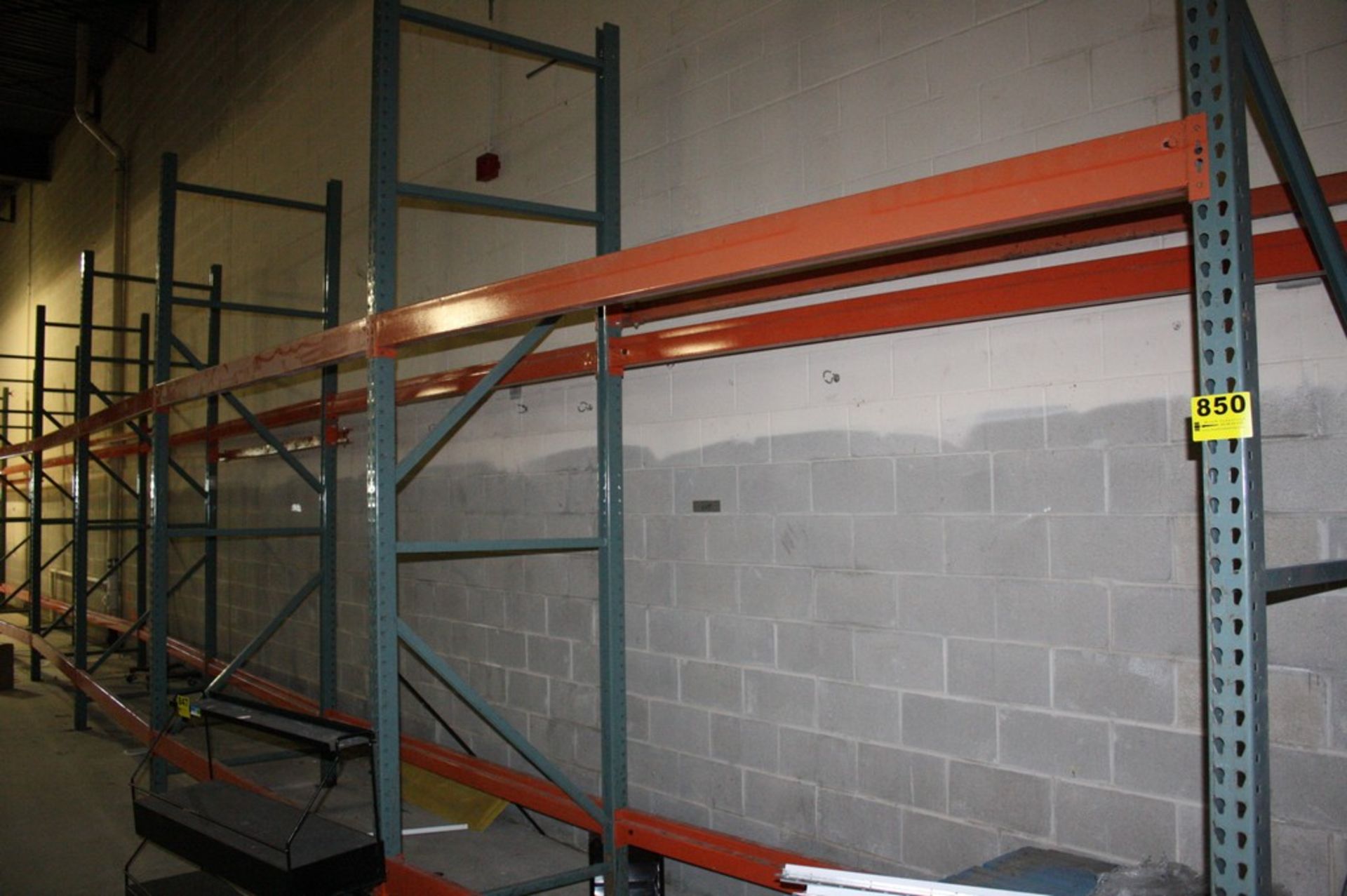 SECTIONS OF PALLET RACKING WITH (8) 12' X 42" UPRIGHTS AND (28) 9' CROSS BEAMS