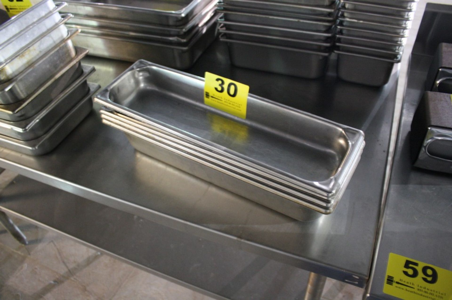 (4) STAINLESS STEEL SERVING TRAYS-21" X 6.5"