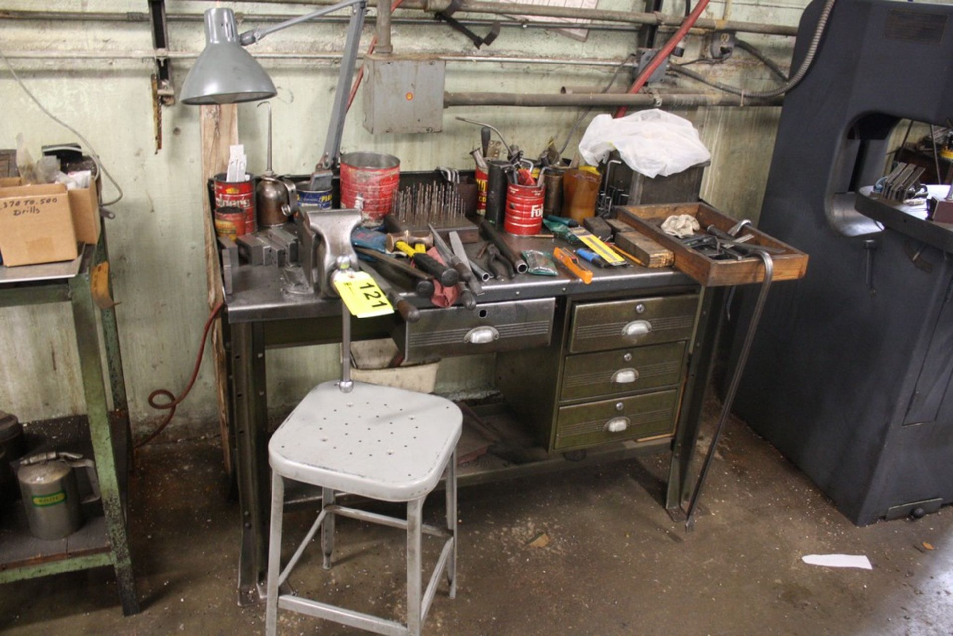 STEEL WORKBENCH WITH DRAWERS, REED NO. 104B 4” C-CLAMP