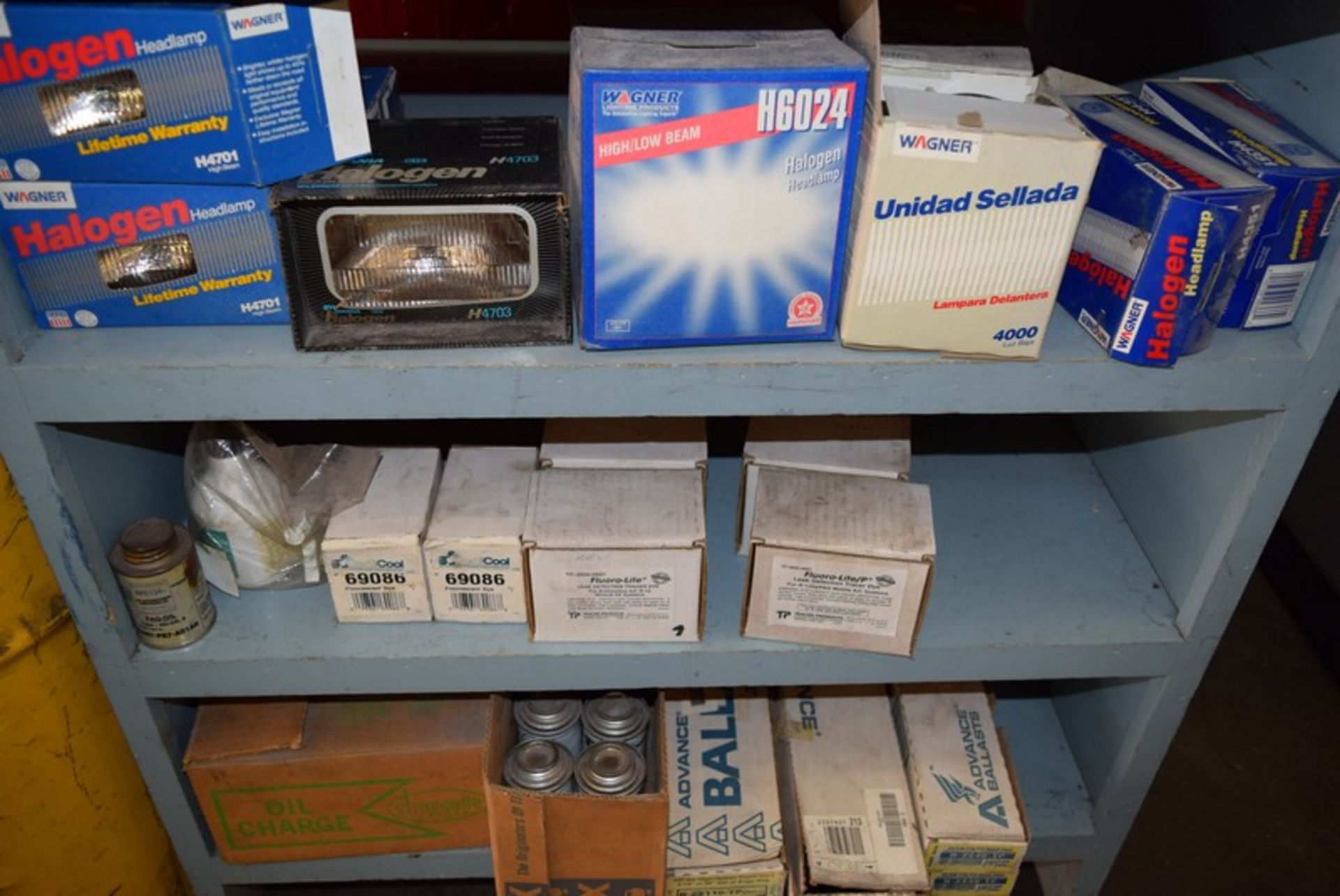 ASSORTED MISC. CAR LIGHTS, CLAMPS, ETC. INCLUDING SHELF UNIT - Image 2 of 5