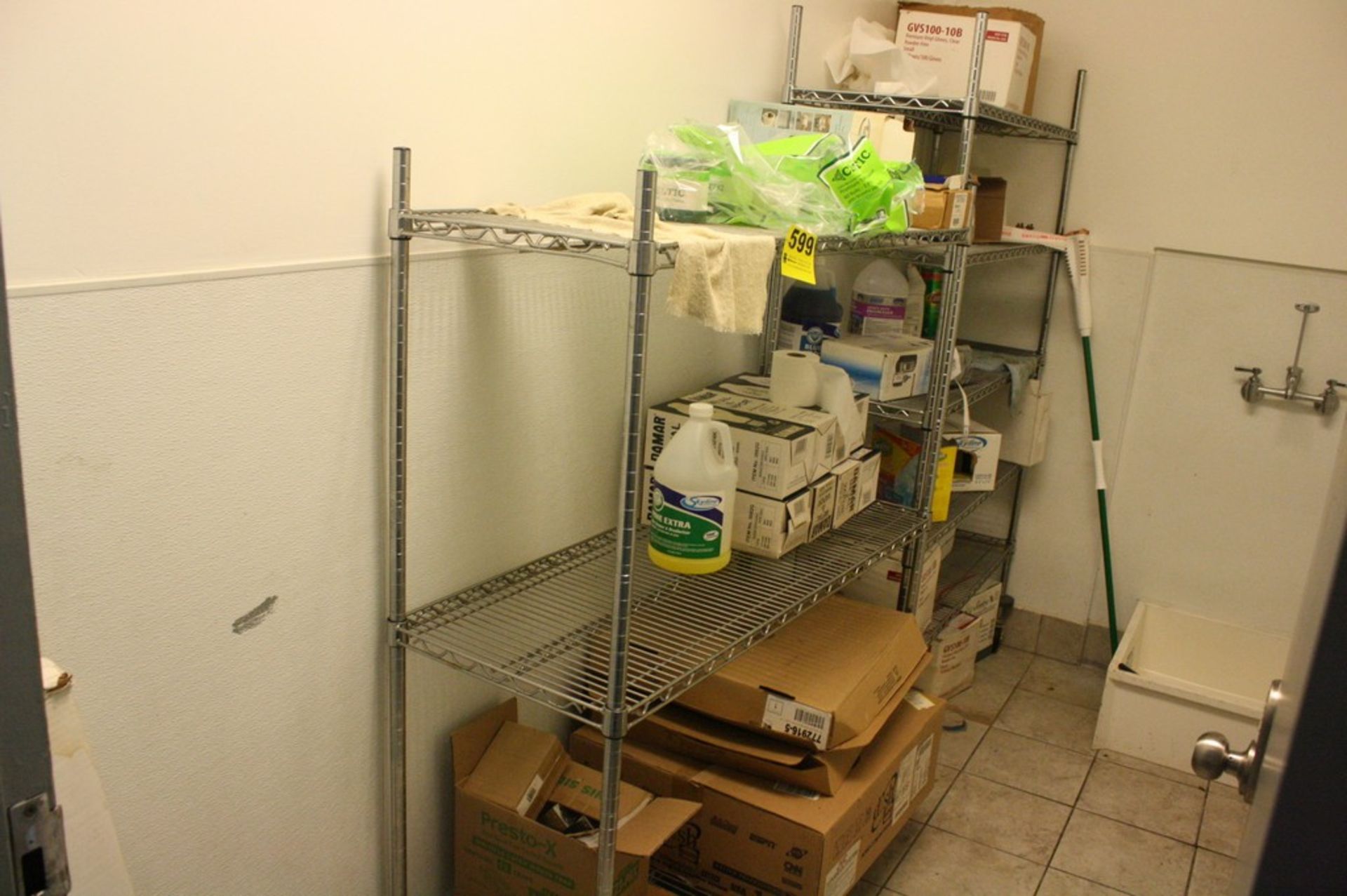 (2) METRO RACKS AND ASSORTED CLEANING SUPPLIES