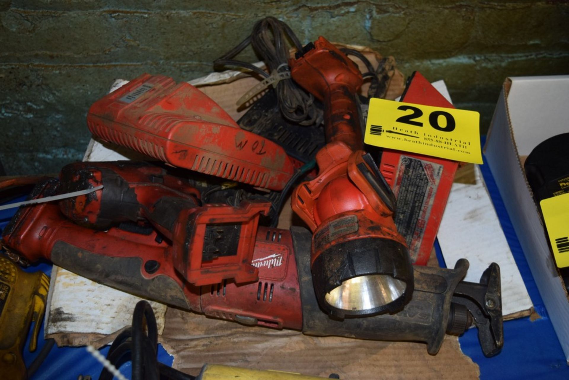 ASSORTED MILWAUKEE CORDLESS TOOLS: SAWZALL, DRILL, FLASHLIGHT, CHARGERS (NO BATTERIES)