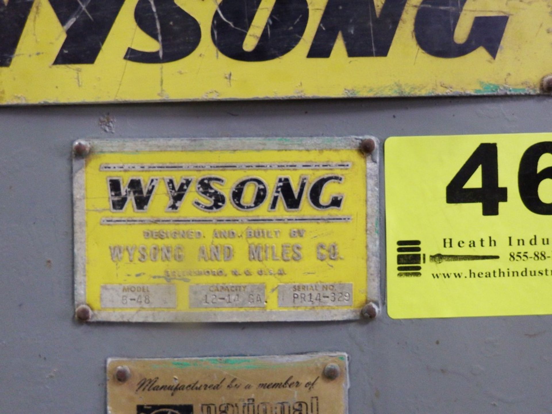 WYSONG 12-14GAUGE X 48” MODEL B-48 INITIAL TYPE BENDING ROLL, S/N PR-14-329 - Image 7 of 7