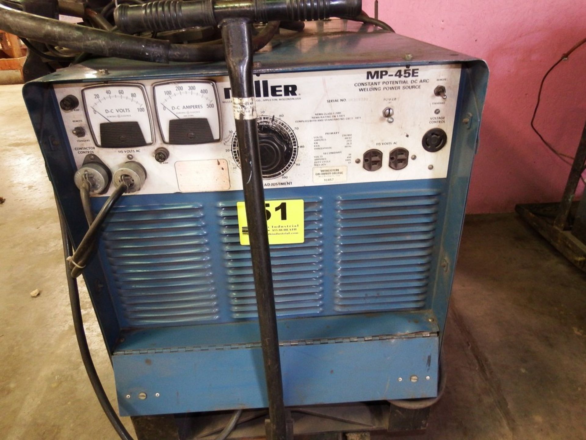 MILLER MODEL MP-45E 450 AMP CONSTANT PENTIAL DC ARC WELDING POWER POWER SOURCE, WITH MODEL HE-6 - Image 2 of 5