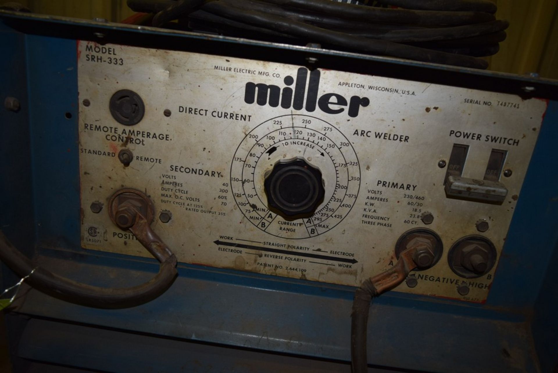 MILLER MODEL SRH333 TIG/STICK CONSTANT CURRENT DC ARC WELDER - Image 3 of 3