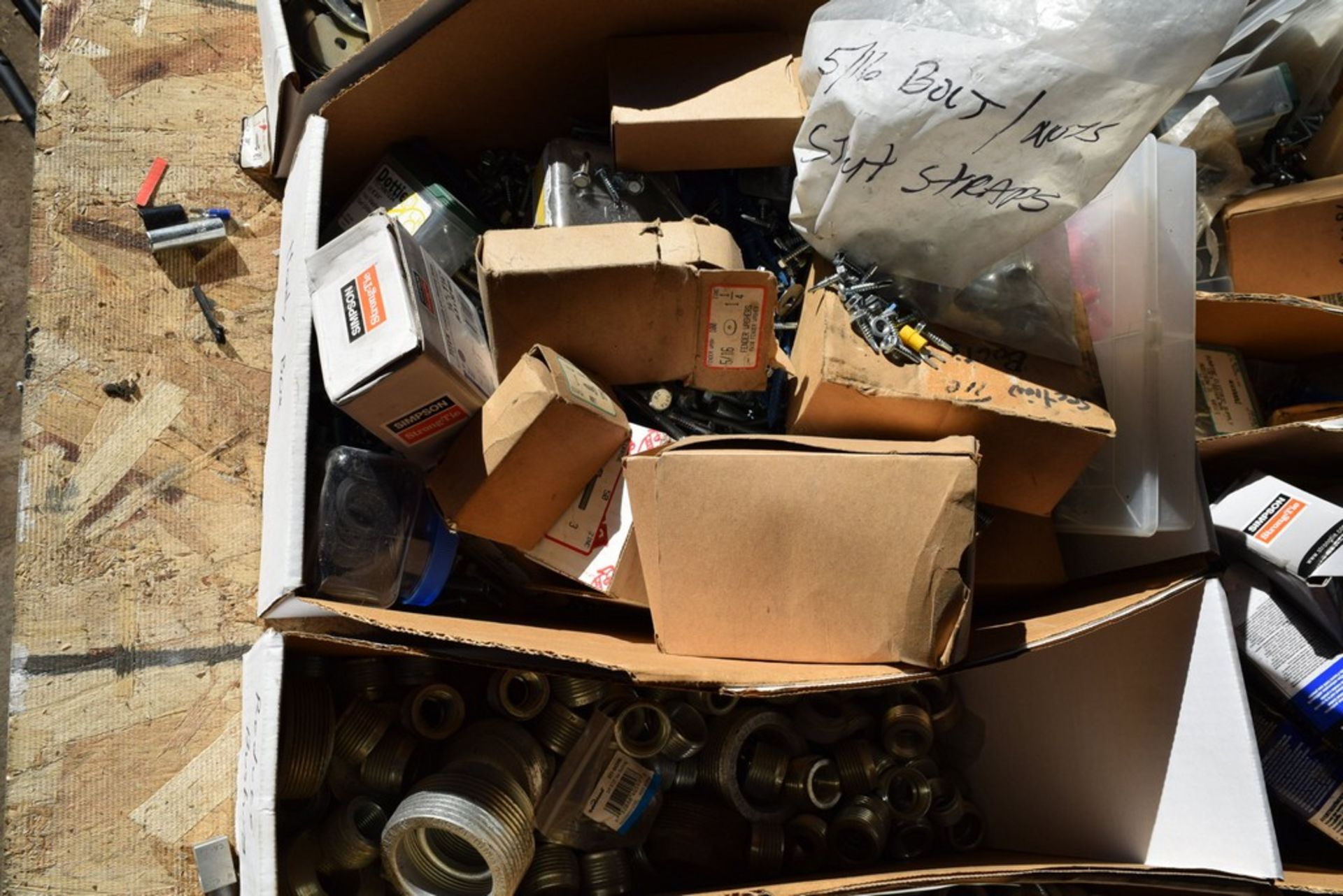 BOXES OF ASSORTED HARDWARE, INCLUDING REDUCE BUSHINGS, WASHERS, TOGGLE BOLTS, FASTENERS, ETC. - Image 2 of 3