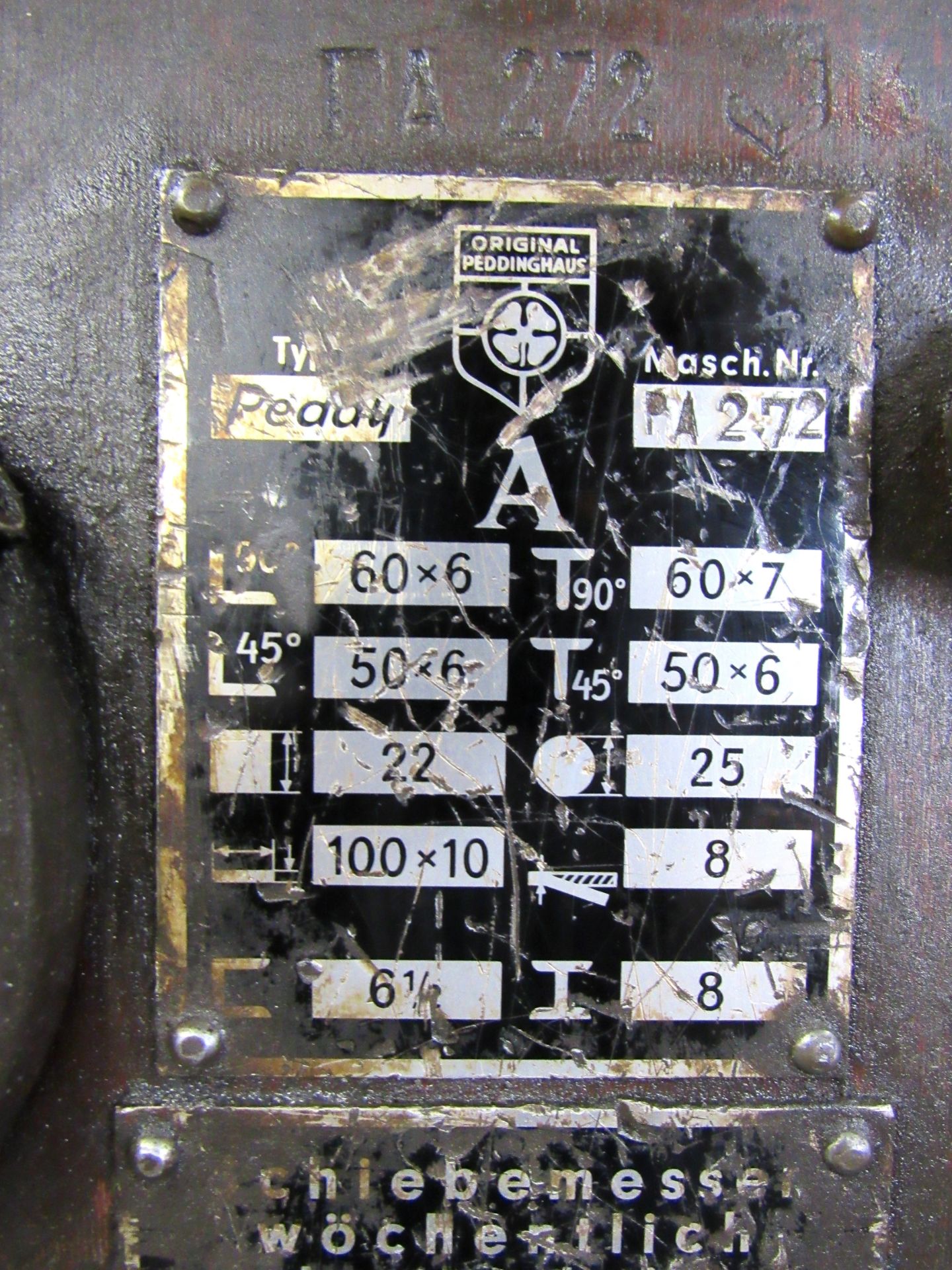 Peddinghaus Type Peddy 2-5/16" x 2-5/16" x 5/16" Universal Ironworker - S/N PA272, 2 HP Motor, 208- - Image 3 of 3