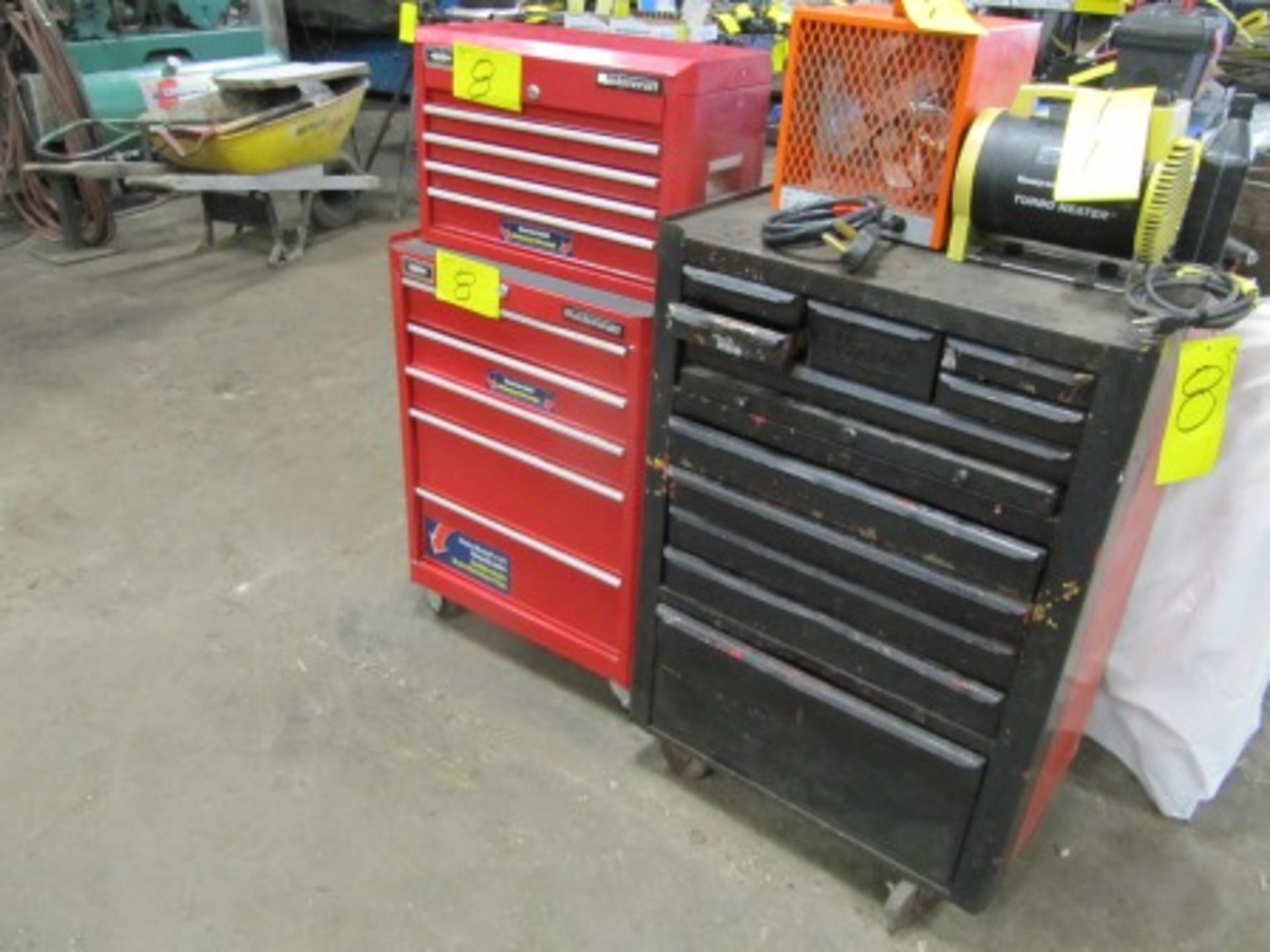 LOT ASST. MASTERCRAFT 5 DR. PORTABLE TOOL CABINET, 4 DR. TOOL BOX W/HERBRAND 11 DR. PORTABLE TOOL