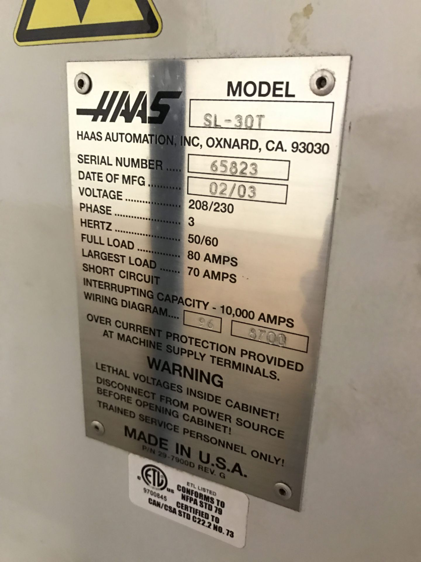 Haas SL30T Chuck Size 12", Max Diameter Bar Capacity 2.5", Max Swing Over Bed / Carriage 30" / 14. - Image 2 of 5