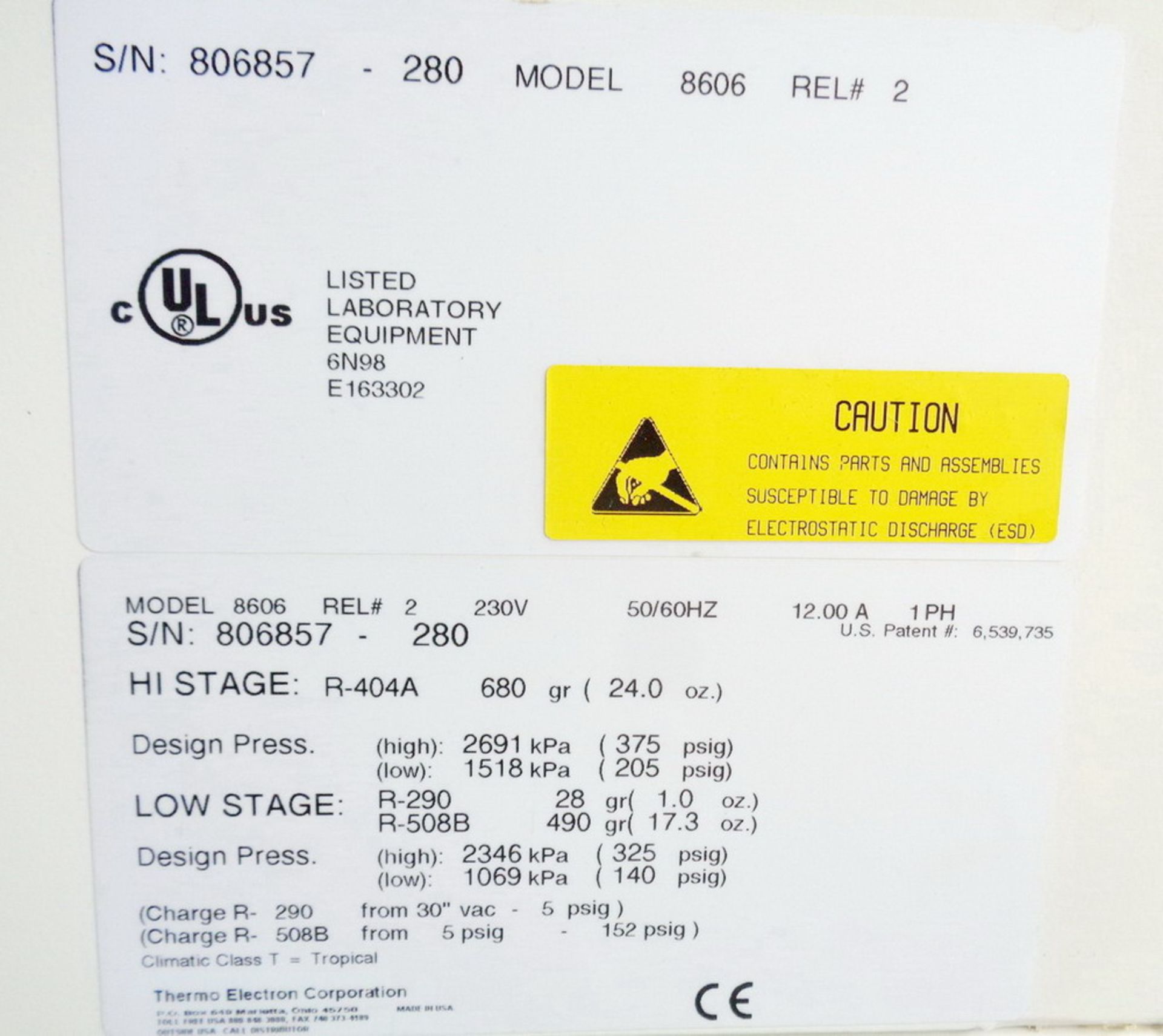 Thermo Electron Forma -86 degrees C ULT Freezer, Model 8606, S/N 806857-280 - Image 4 of 5