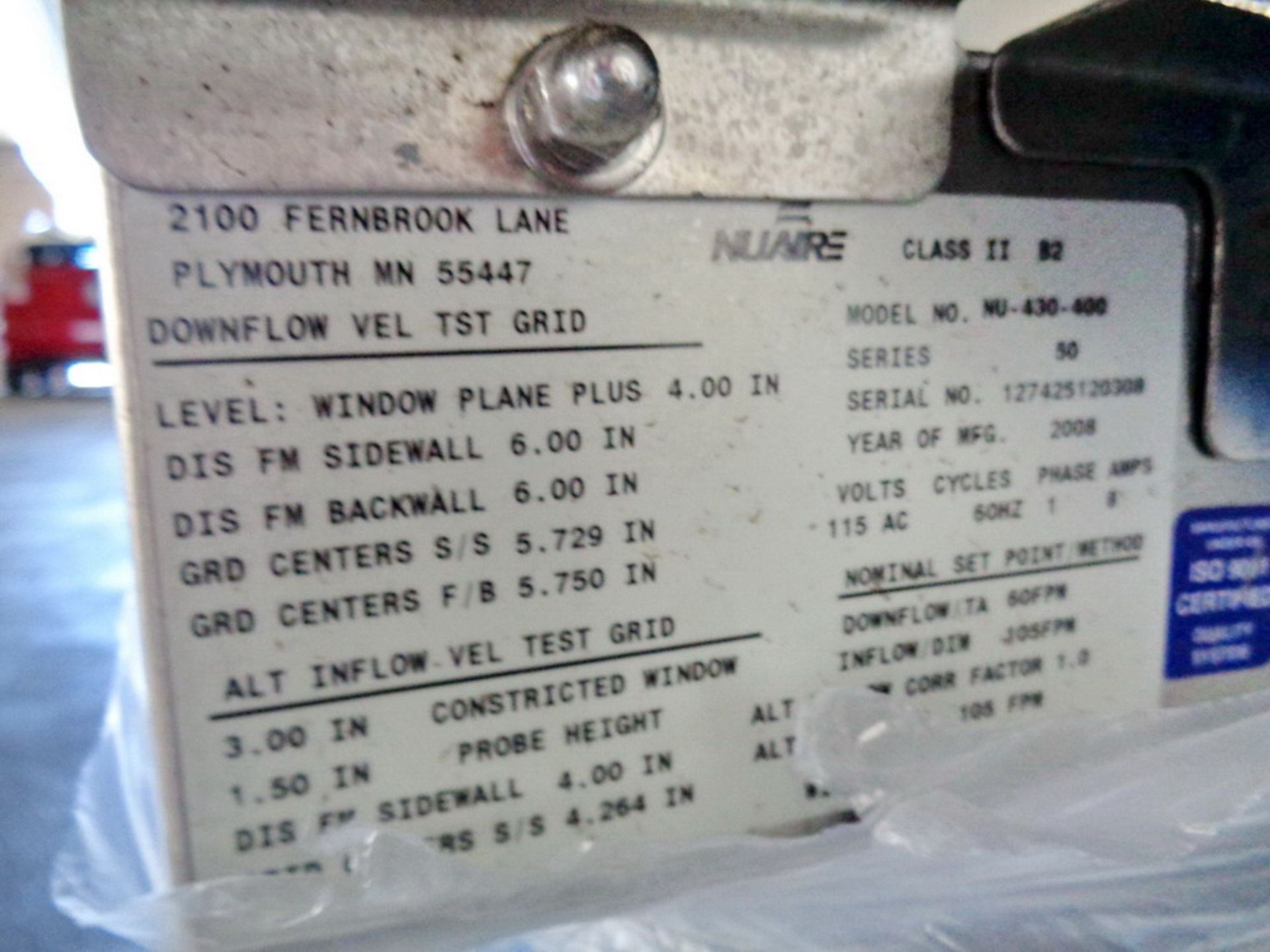 Nuaire Biological Fume Hood Class II, B2, Model 430-600, Series 50, S/N 127425120308 - Image 2 of 2