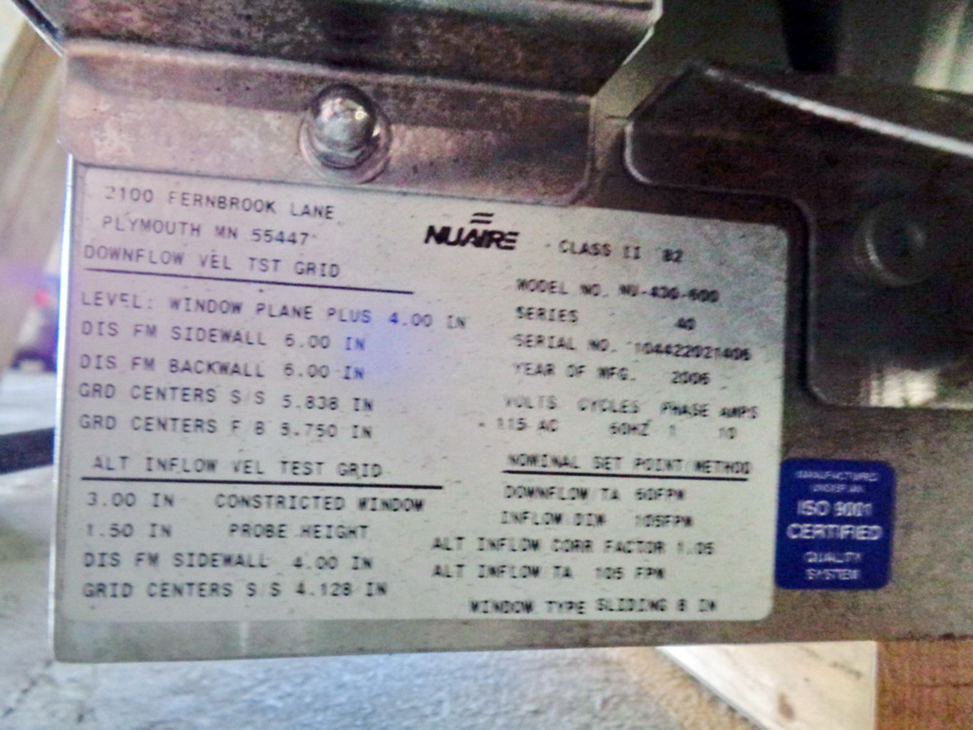 Nuaire Biological Fume Hood Class II, B2, Model 430-600, Series 40, S/N 104422021406 - Image 5 of 5