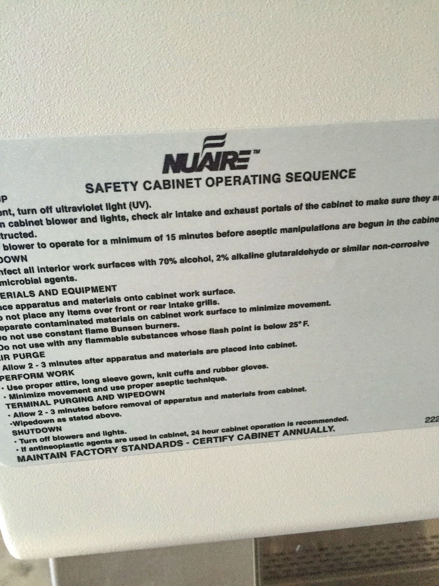 Nuaire Biological Fume Hood Class II, B2, Model 430-600, Series 50, S/N 120014121907 - Image 3 of 6