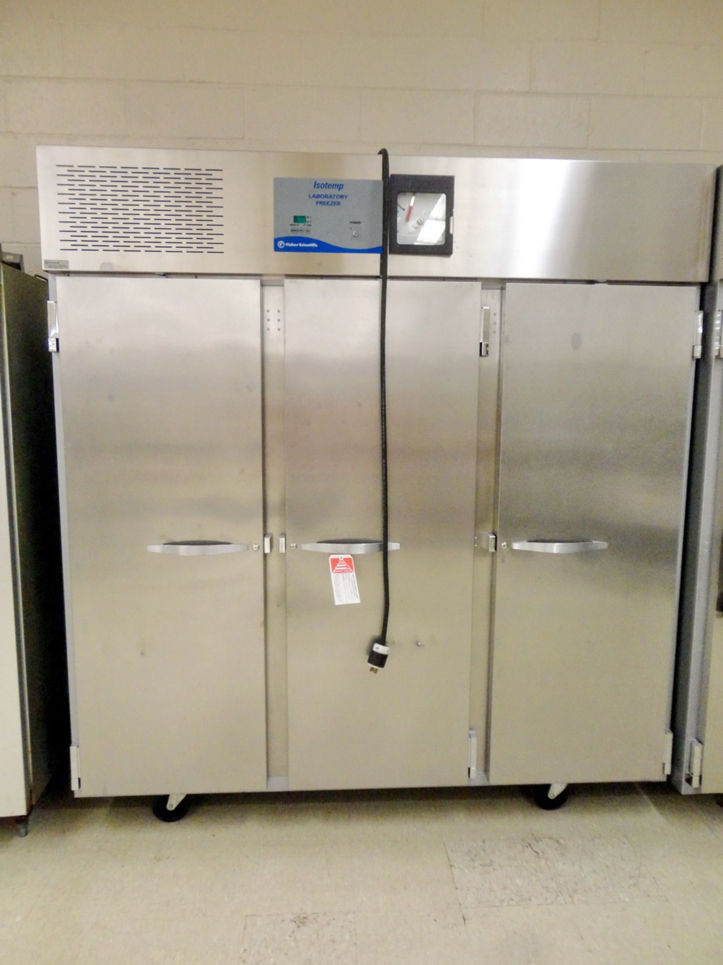 (1) Fisher Scientific 3 Door SS Laboratory Freezer, Model Isotemp 13-986-274FA, S/N 409N0009