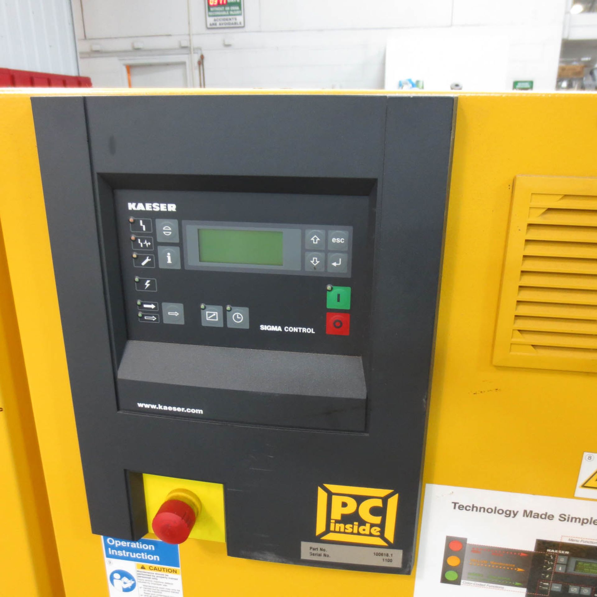 KAESER MDL. ASD 25 AIR COMPRESSOR, 125 PSIG, 115 CFM, 3 PH, 25 HP, 230/460 V, S/N:1100 (2004) - Image 2 of 3