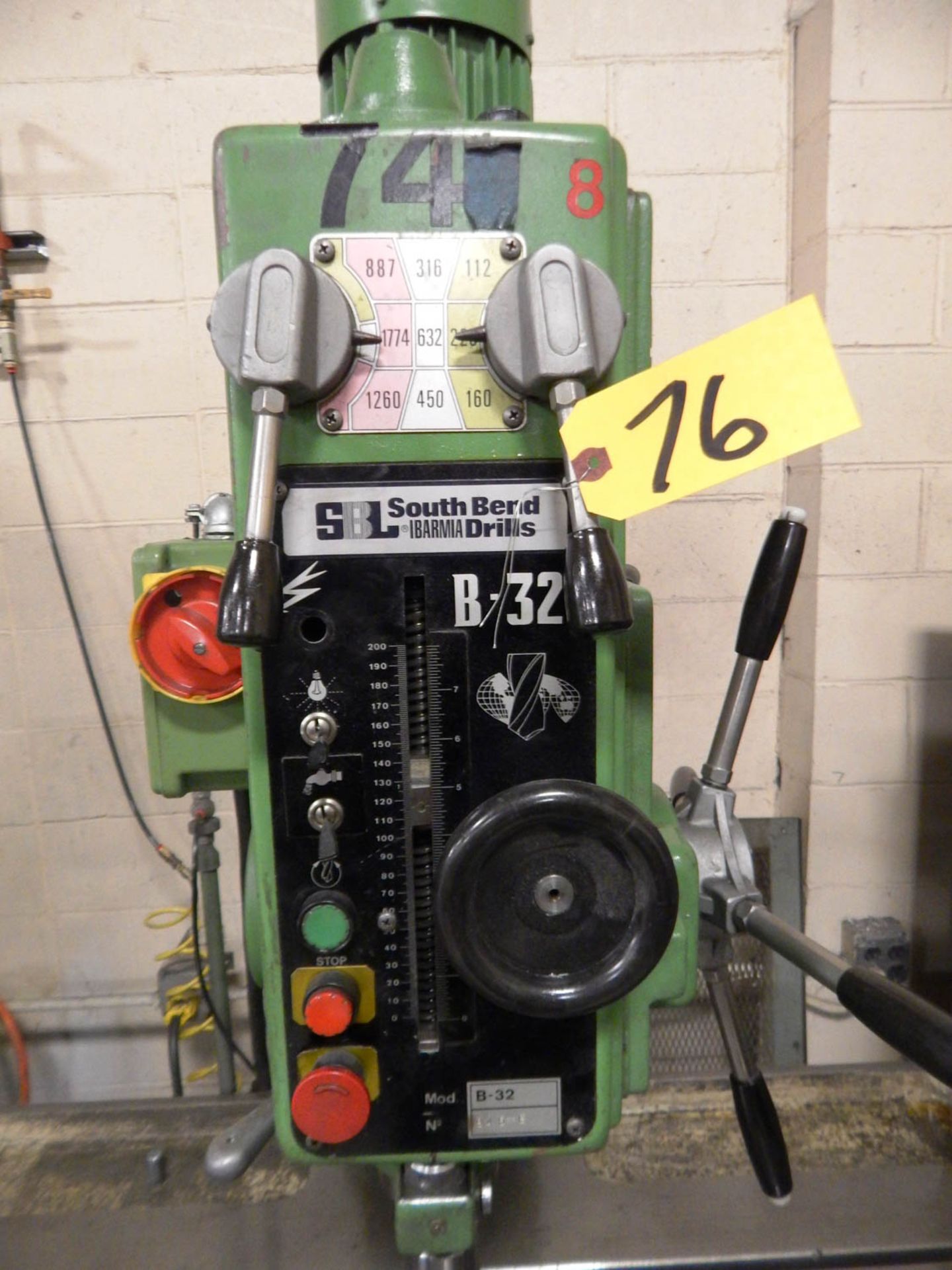 SOUTHBEND GEARED HEAD DRILL PRESS MDL B-32, 190-1774 RPM, 21'' X 44'' TABLE, S/N: 845-E - Image 3 of 3