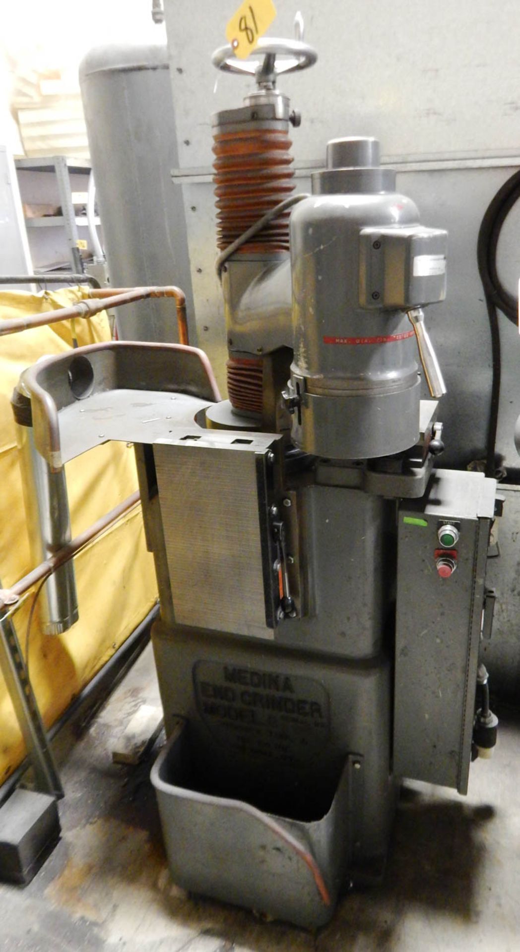 MEDINA END GRINDER MDL B BY PHINNEY TOOL & DIE CO, WITH 8'' X 15'' CERAMAX MAGNETIC CHUCK & 8'' X
