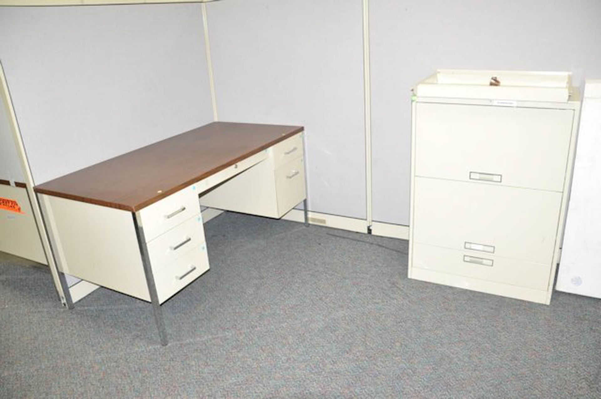 LOT OF (4) DESKS AND (2) LATERAL FILE CABINETS